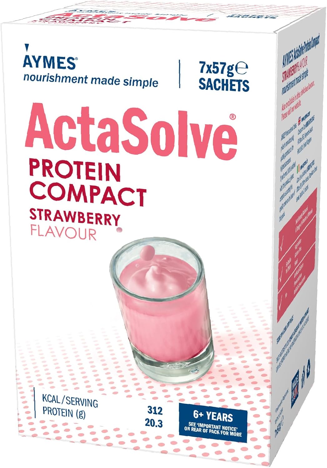 Aymes Actasolve Protein Compact Strawberry Flavour High Protein Nutritional Powder Supplement