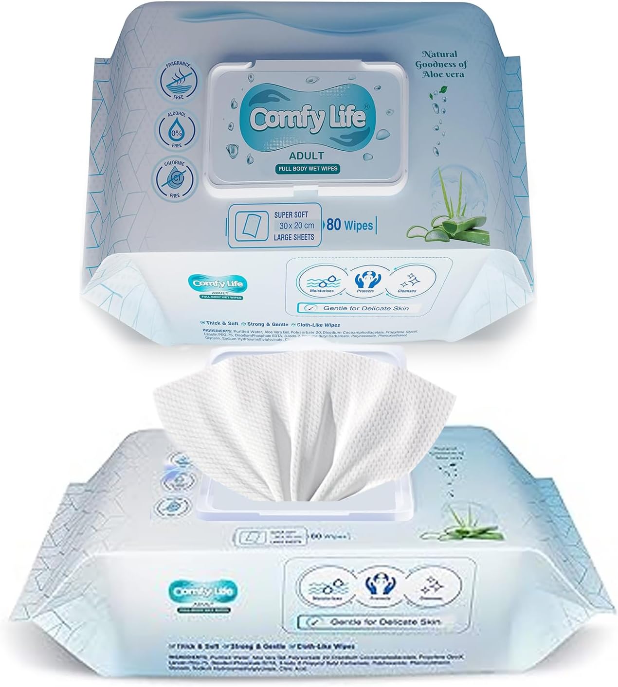 Comfy Life Premium Full Body Cleansing Wet Wipes For Adults - Fragrance-Free & Hypoallergenic