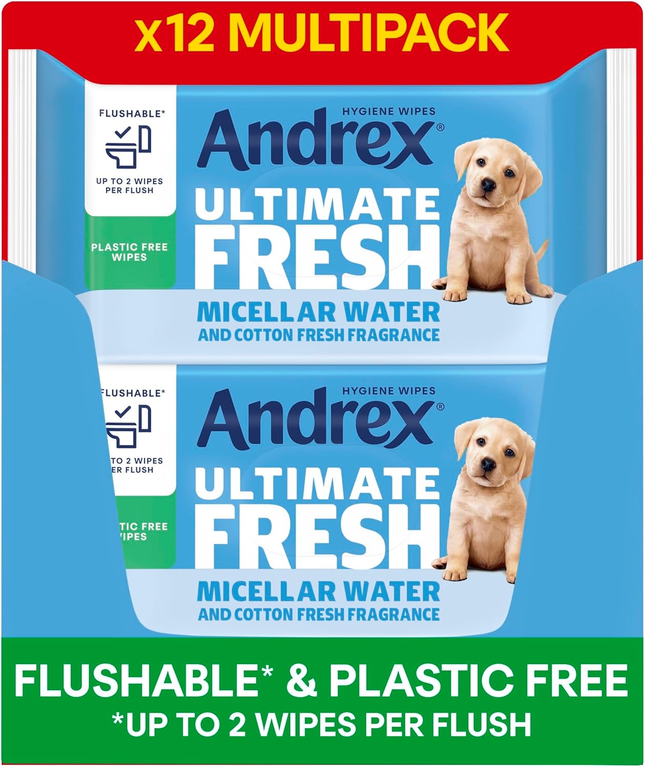 Andrex Ultimate Clean Washlets, 12 Packs, Biodegradable & Flushable Wet Wipes