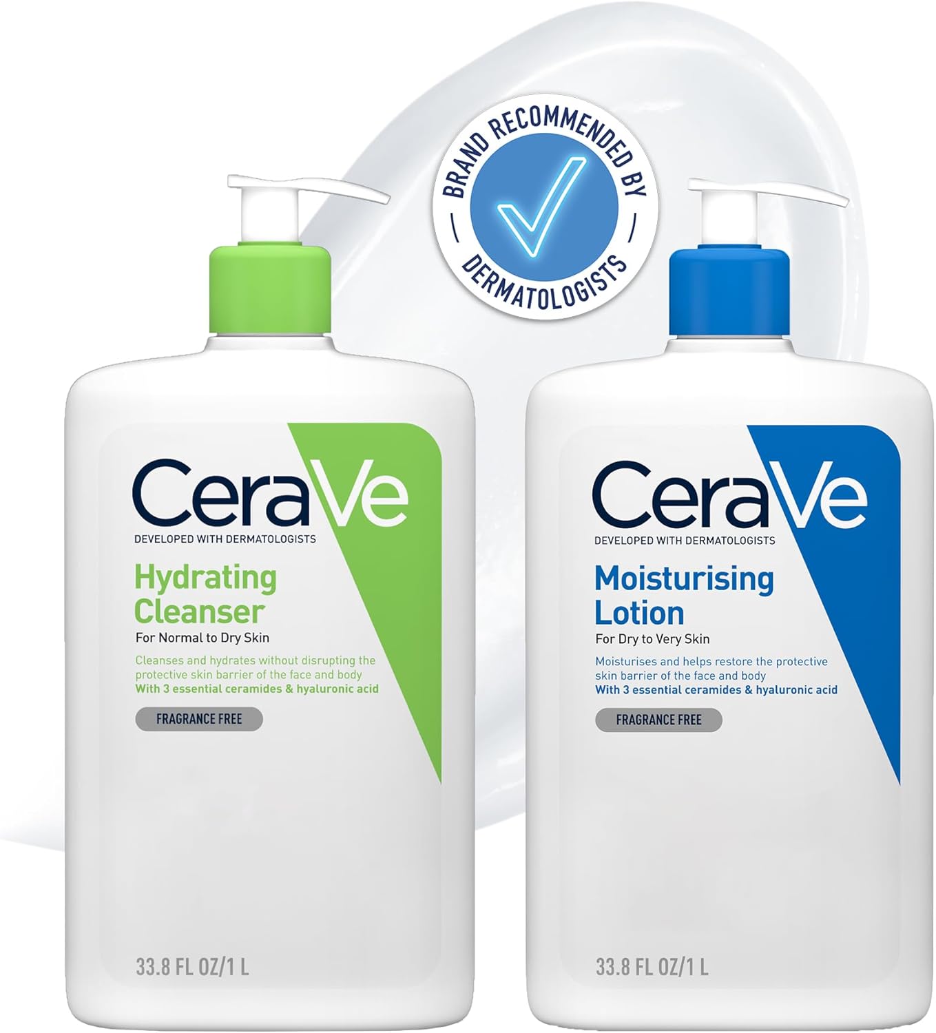 Cerave Face & Body Routine For Dry Skin, Hydrating Cleanser & Moisturising Lotion 1L X2 Jumbo Format