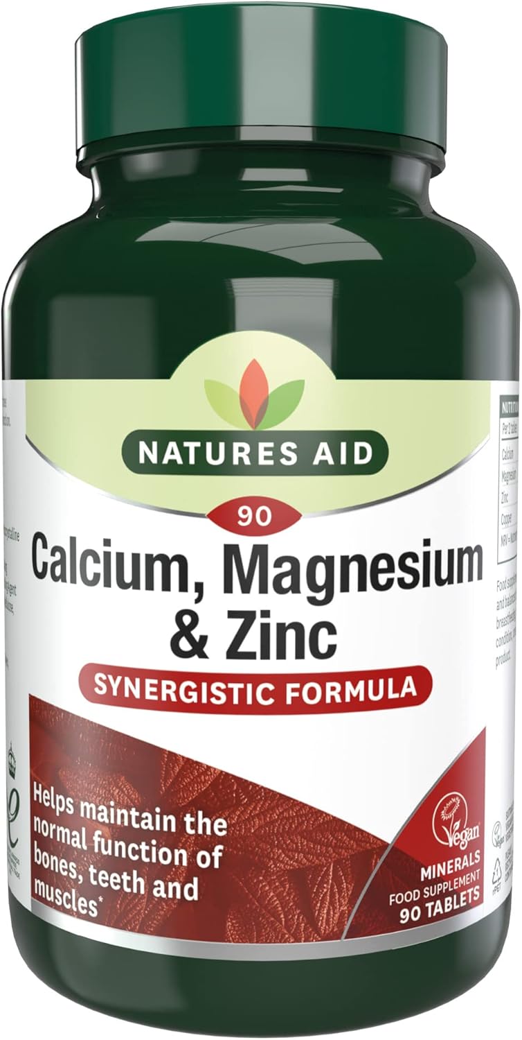 Natures Aid Calcium Magnesium Zinc Supplement - 90 Tablets, Vegan, Non-Gmo, Gluten-Free