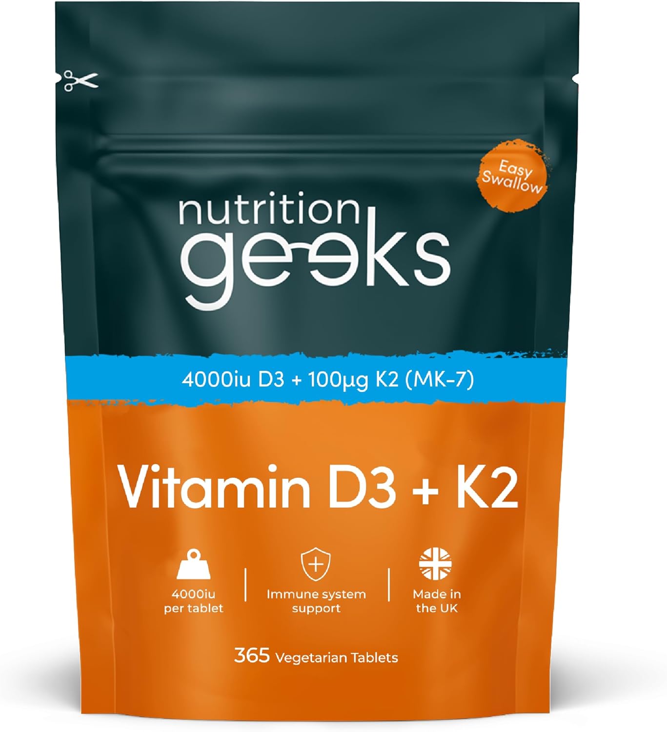 Vitamin D3 4000Iu & K2 100Μg - Nutrition Geeks High Strength Vegetarian Tablets