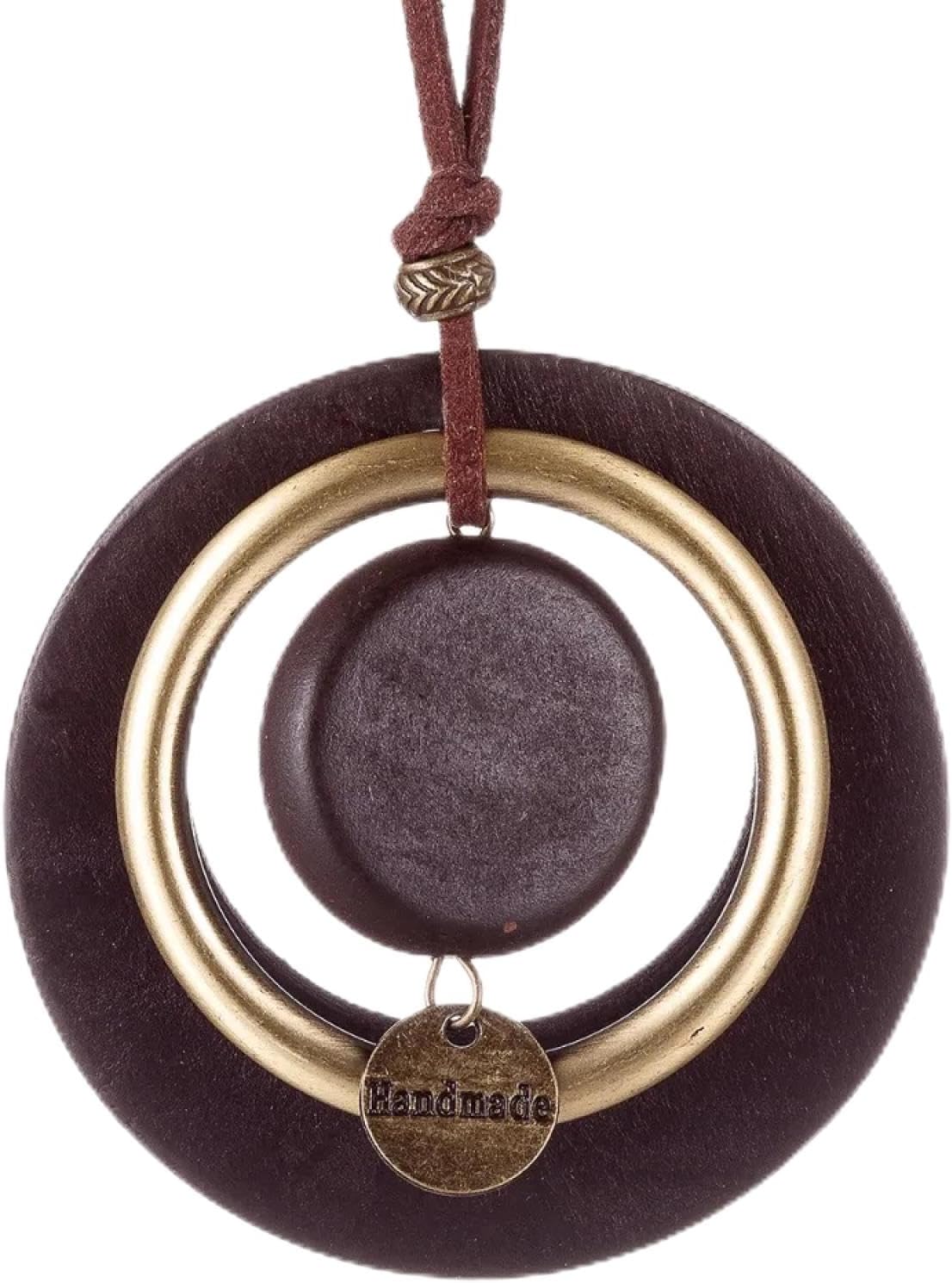 Hasdnker Wooden Geometric Pendant Necklace With Rope Chain