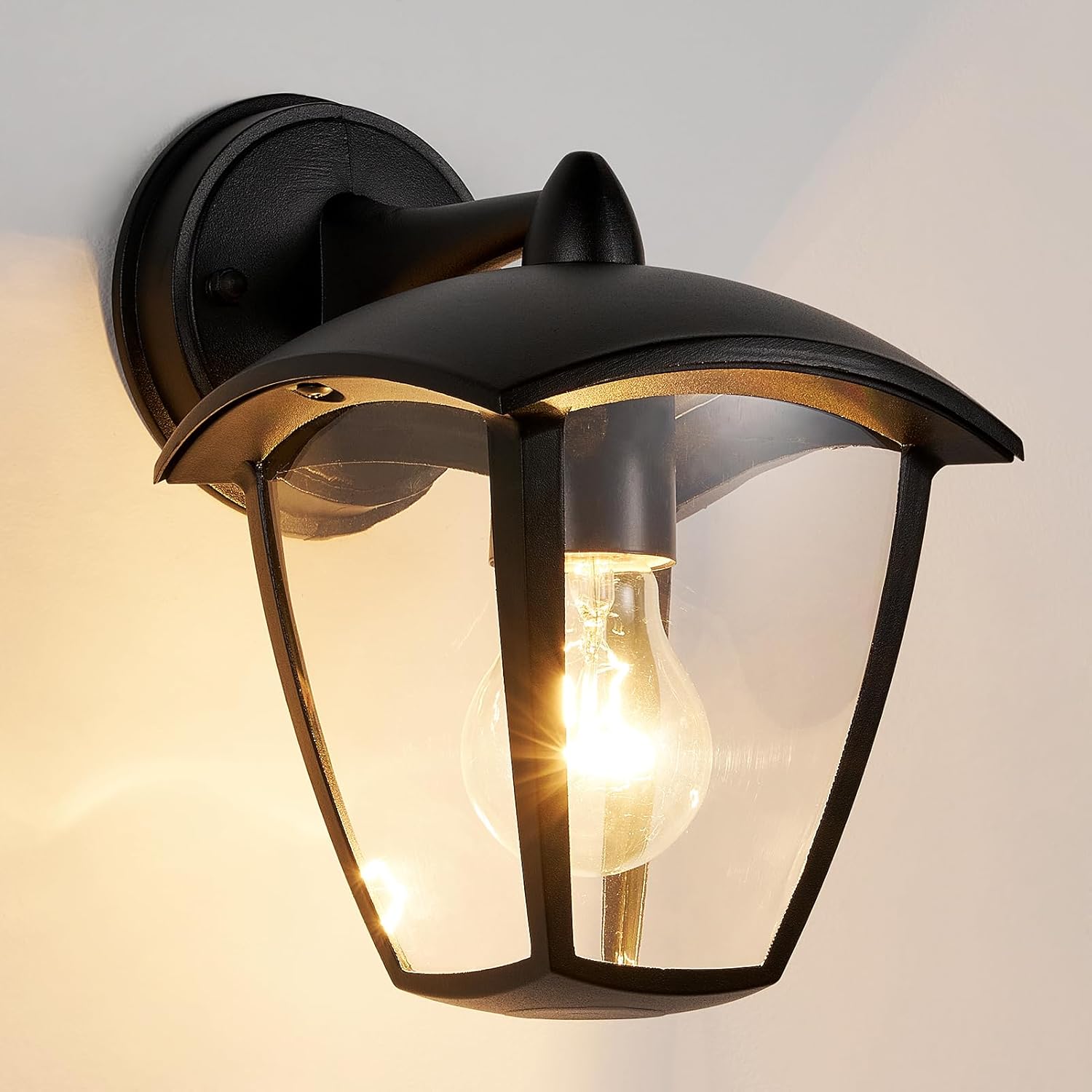 Harper Living Outdoor Wall Light, E27 Mains Powered, Ip54 Weatherproof Aluminium, Black Exterior Wall Lamp With Clear Shade