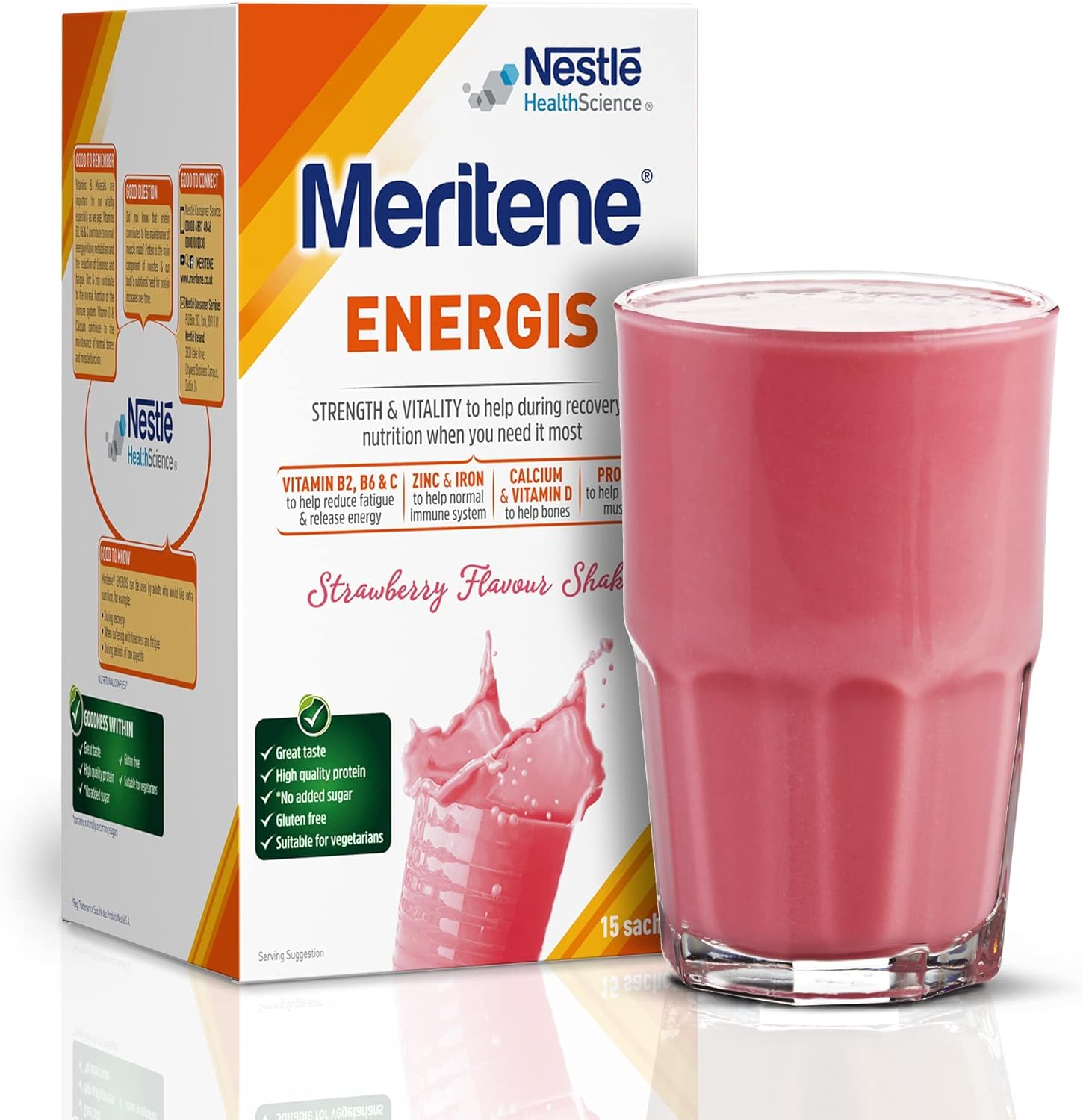 Meritene Energis Strawberry Protein Shake 30G Powder Sachets Pack Of 15