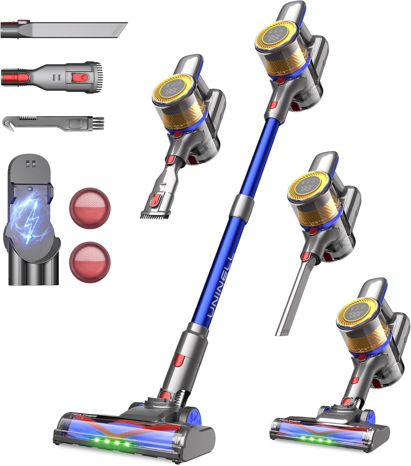 Uninell Home Uv1 Cordless Vacuum Cleaner, 45Kpa Turbo Suction Stick Vacuum With V-Shaped Anti-Tangle Brushroll