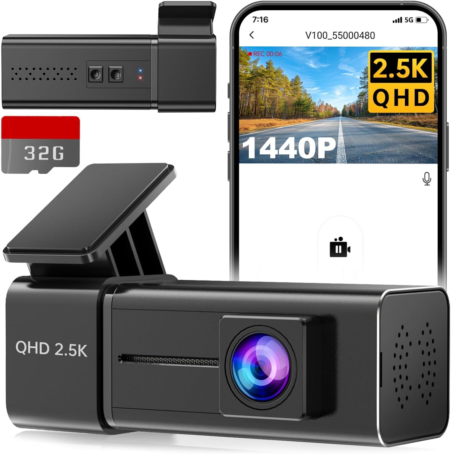 Veement V100 Dash Cam Front Wifi 2.5K 1440P Car Camera With Night Vision And Parking Mode