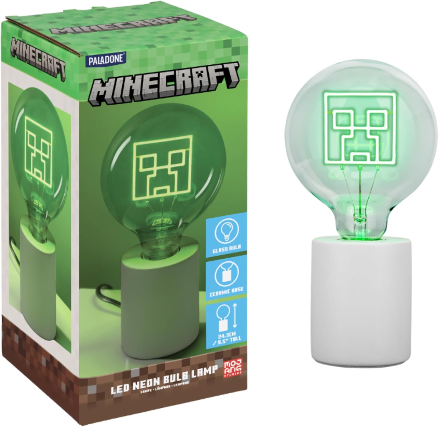 Paladone Minecraft Creeper Decorative Led Neon Bulb Lamp E27 Glass Lightbulb Officially Licensed Gamer Gift