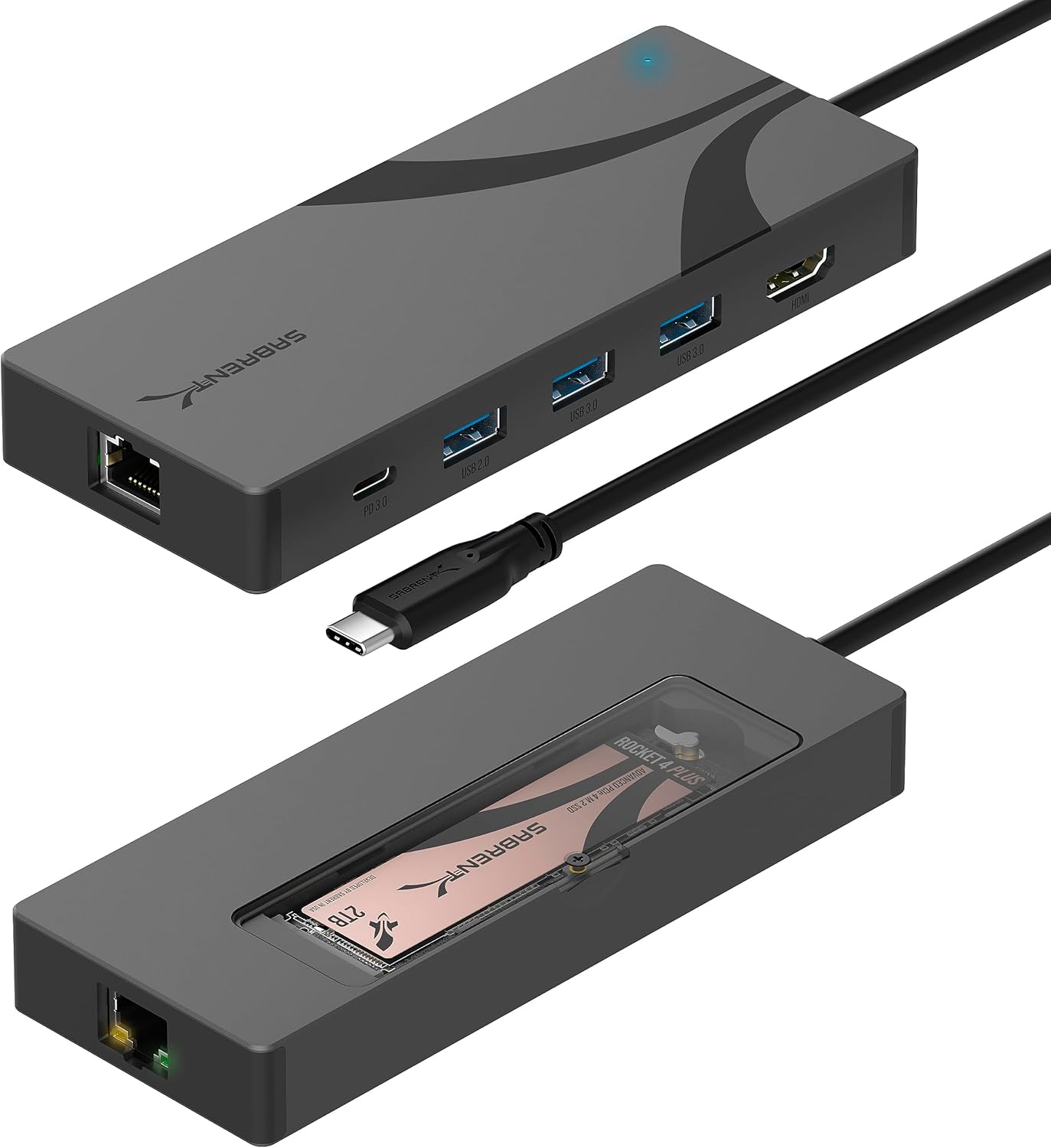 Sabrent Hb-6Pnv Usb-C 6-Port Hub With M.2 Nvme Enclosure And Hdmi Adapter