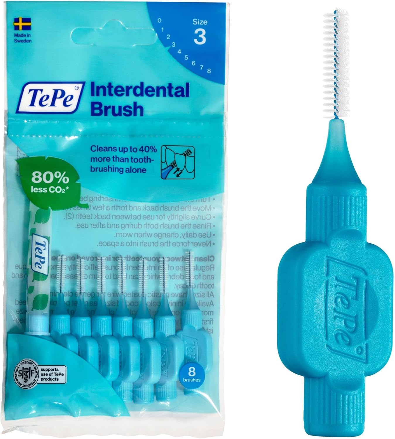 Tepe Interdental Brush Original, 0.6Mm, Blue, 8Pcs - Efficient Plaque Removal Between Teeth