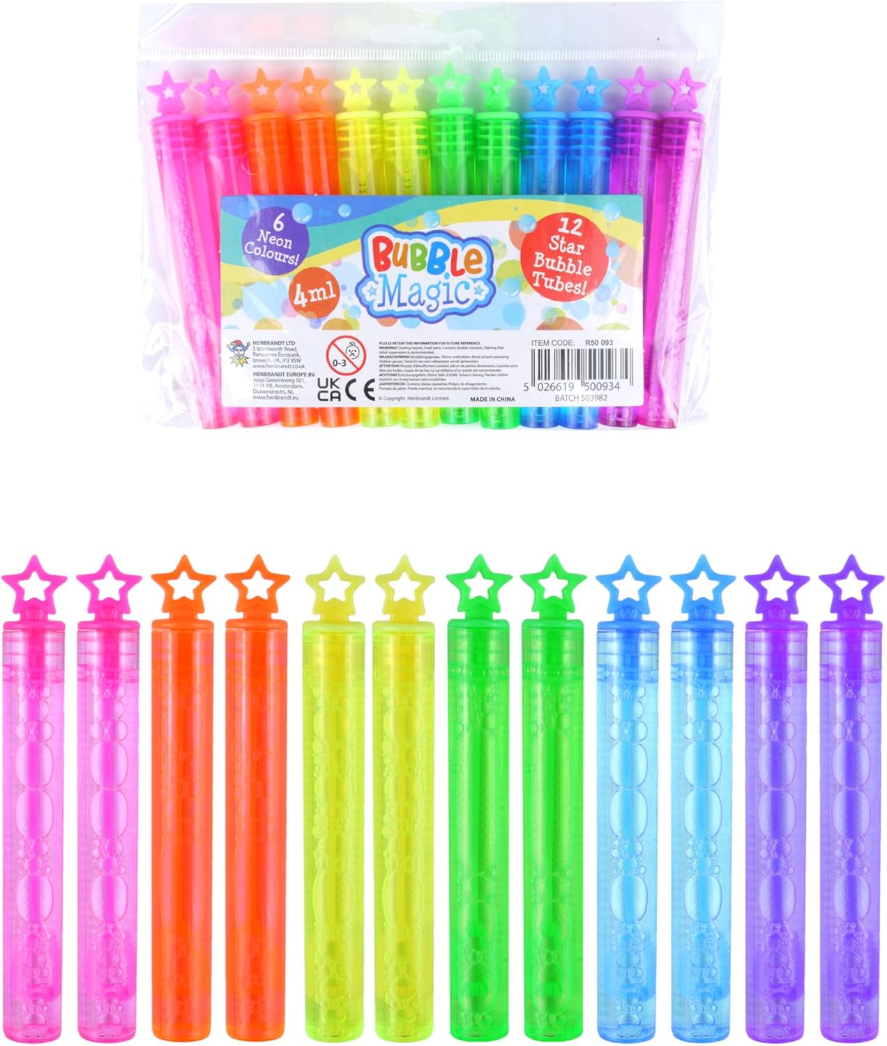 Henbrandt 12 Neon Star Party Bubble Tubes With Wand