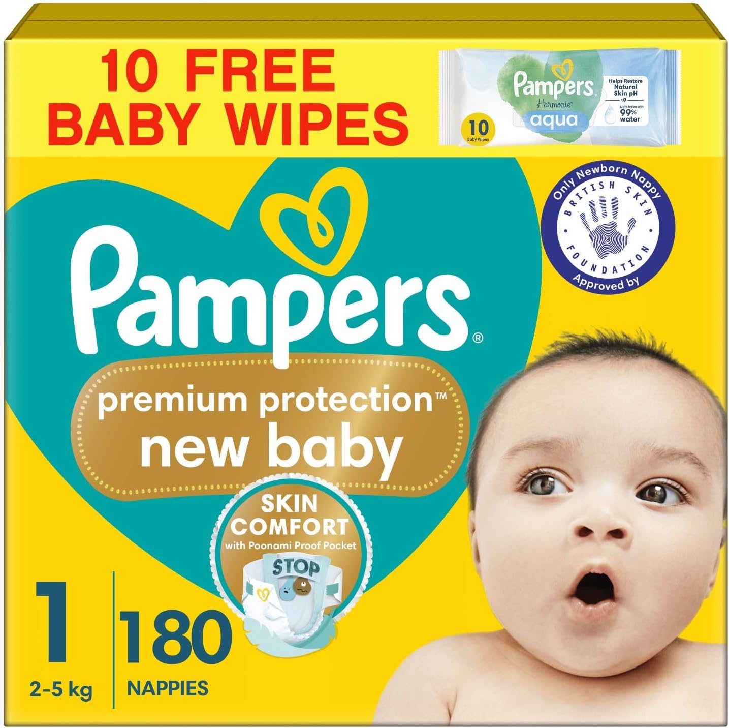 Pampers Premium Protection New Baby Nappies Size 1 (2Kg-5Kg) Monthly Pack