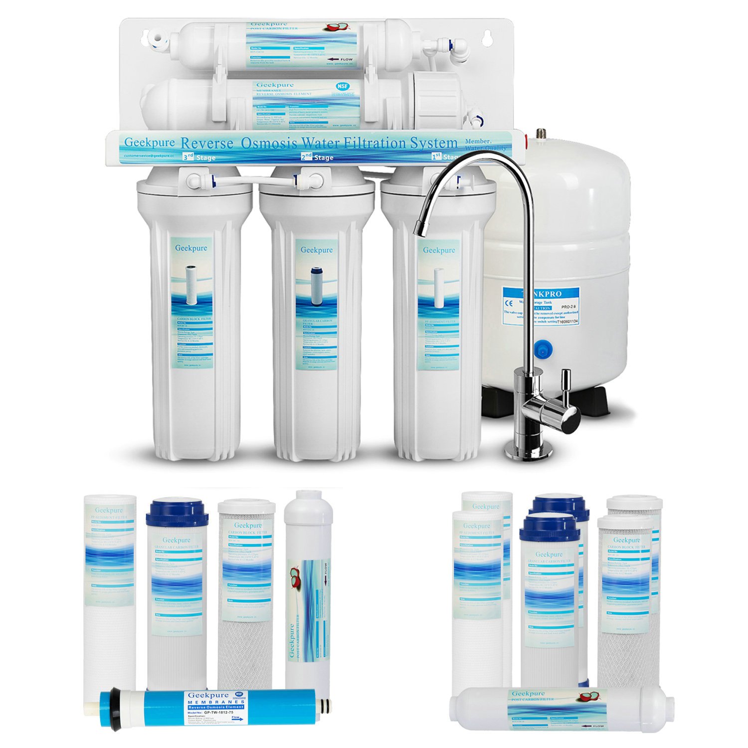 Geekpure Ro5 5-Stage Reverse Osmosis Drinking Water Filter System 75Gpd