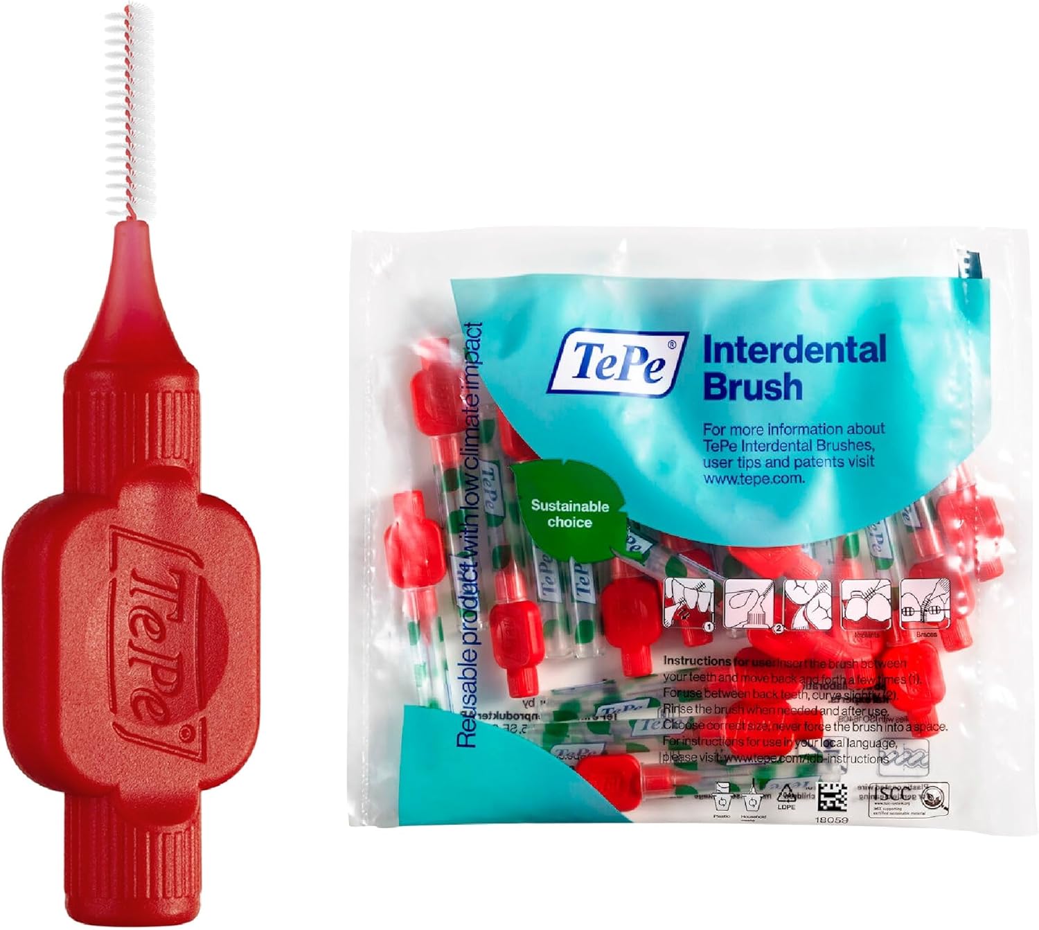 Tepe Interdental Brush Original, Red, 0.5Mm/Iso 2, 20Pcs