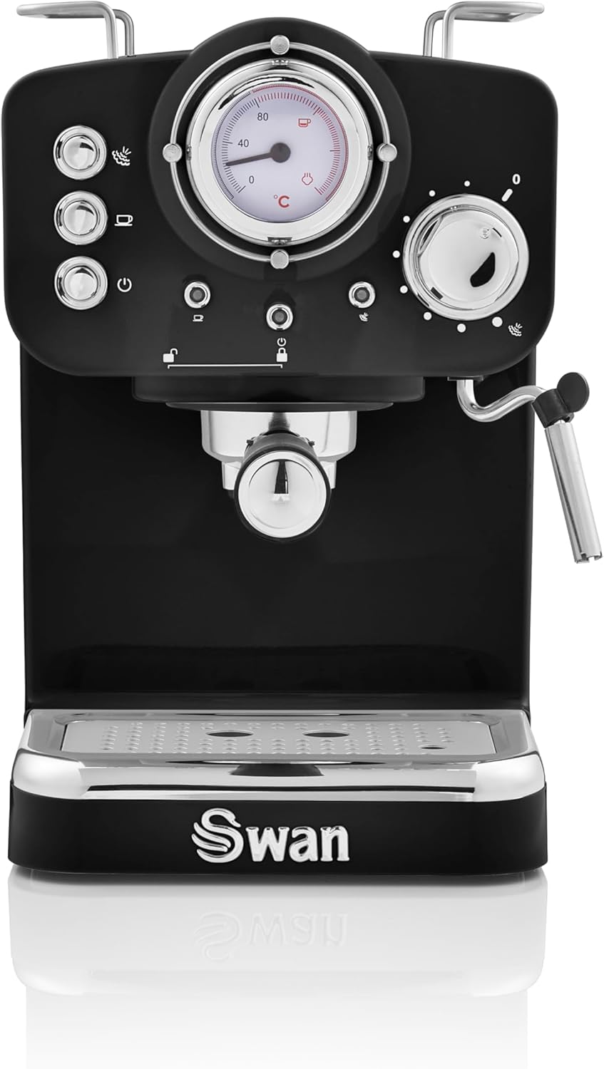 Swan Sk22110Bn Retro Espresso Coffee Machine With Milk Frother