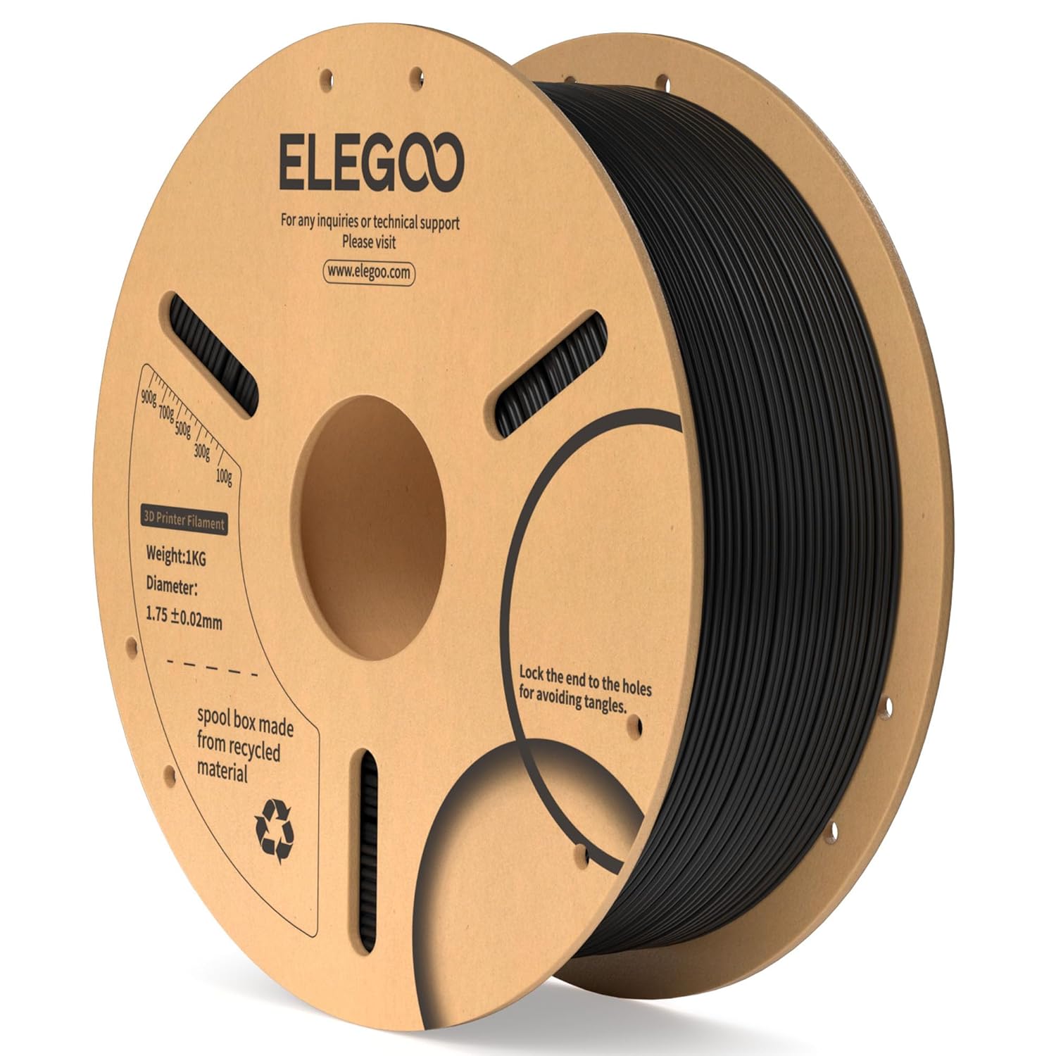 Elegoo Pla Filament 1.75Mm Black 1Kg For 3D Printing