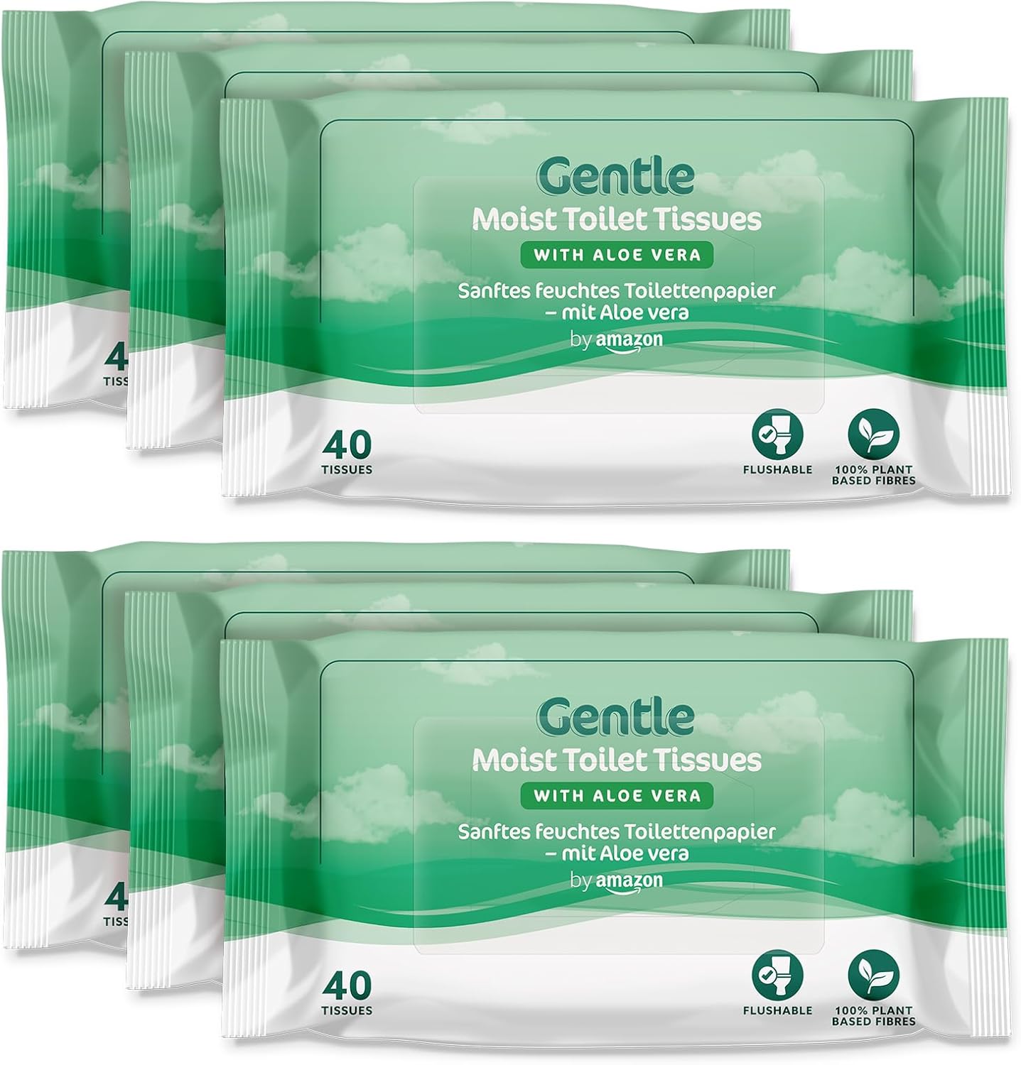 By Amazon Gentle Moist Toilet Tissues With Aloe Vera, 240 Count (6 Packs Of 40 Sheets)