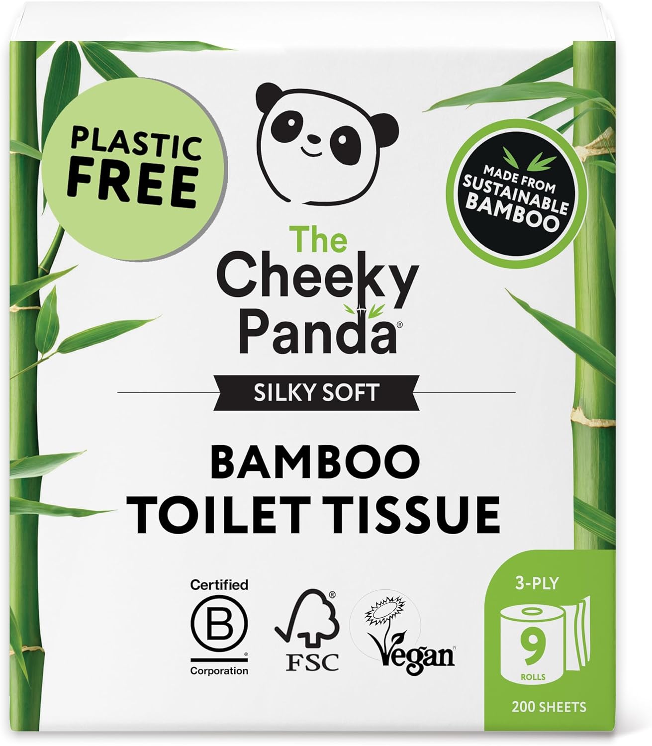 The Cheeky Panda Bamboo Toilet Paper - 9 Rolls, Plastic Free & Compostable