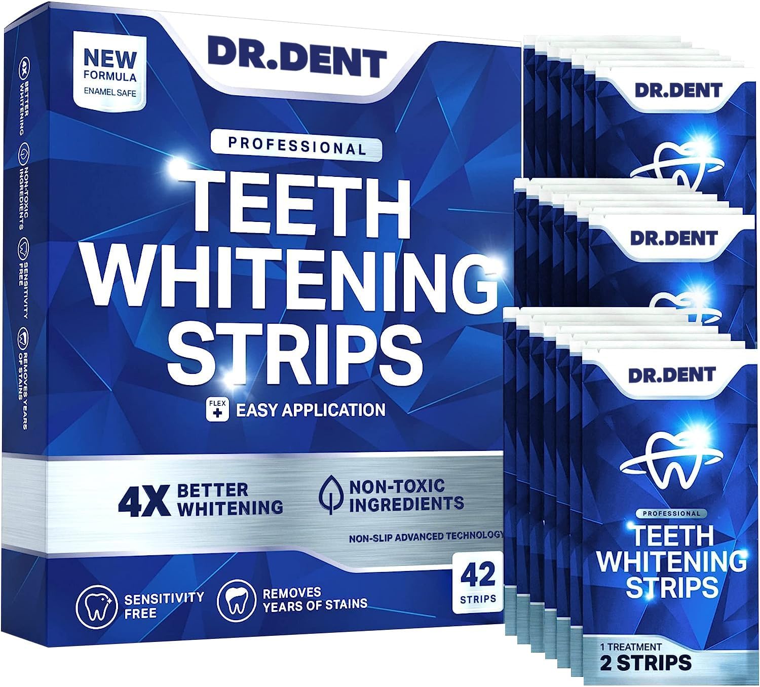 Drdent Professional Teeth Whitening Strips 21 Treatments - Safe For Enamel Non Sensitive Teeth Whitening Kit