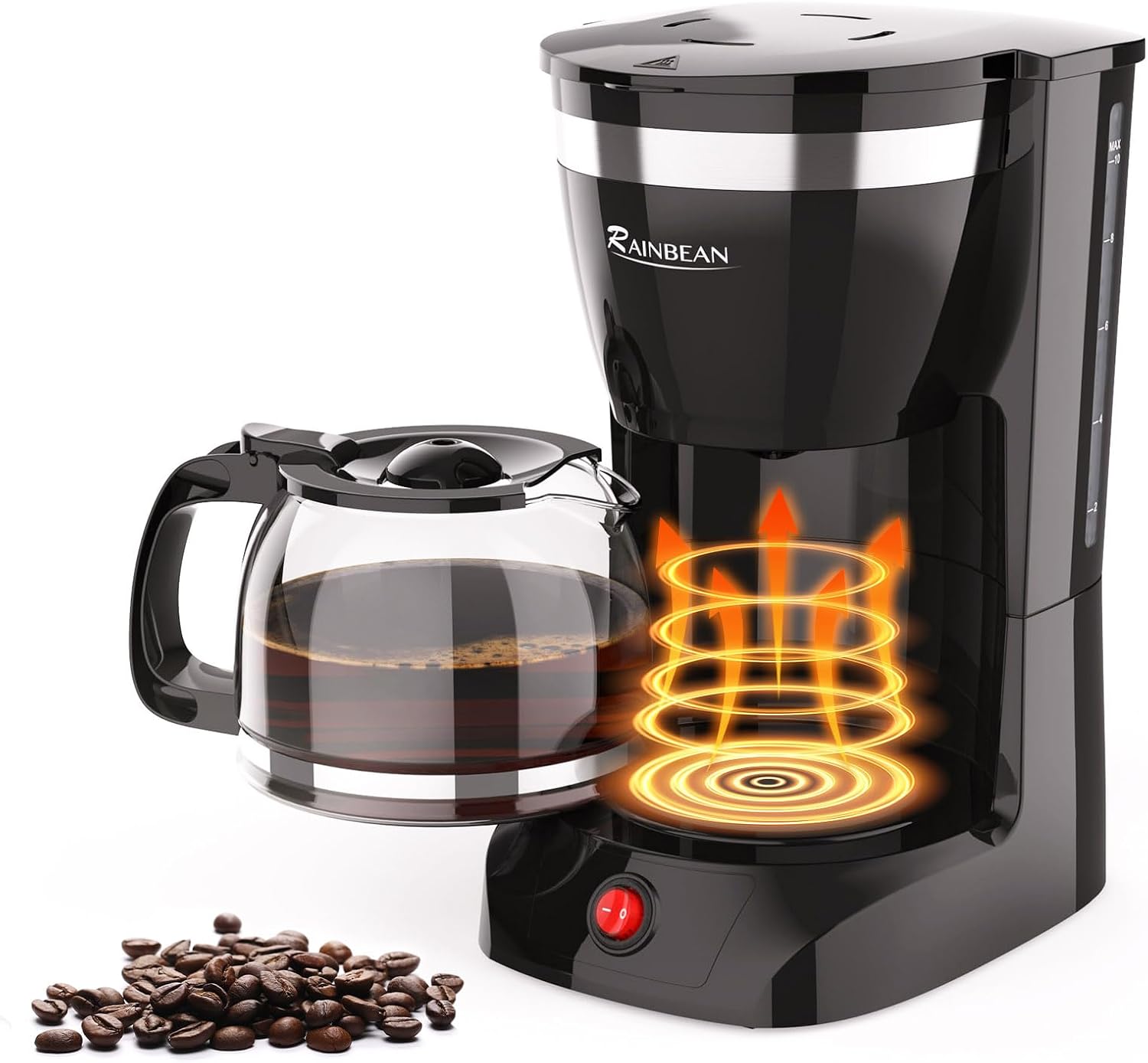 Rainbean 1.25L Filter Coffee Machine 800W Fast Brew Black