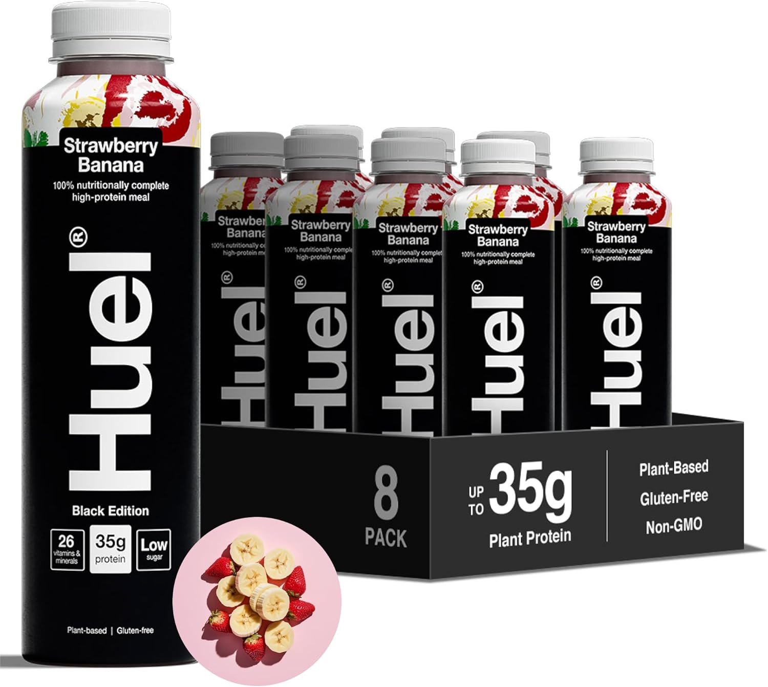 Huel Black Edition Strawberry Banana Flavour Protein Drink 8X500Ml Bottles