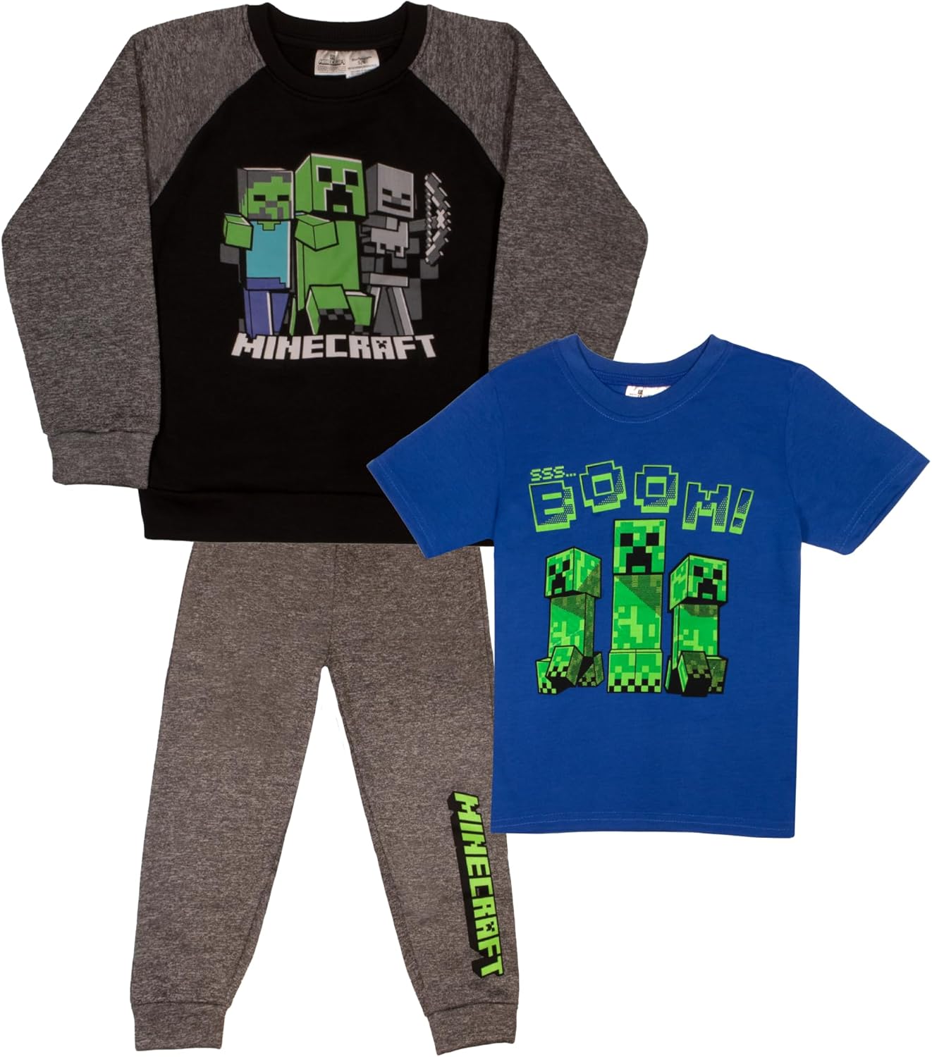 Minecraft Boys 3 Piece Fleece Sweatshirt Set - Officially Licensed Apparel