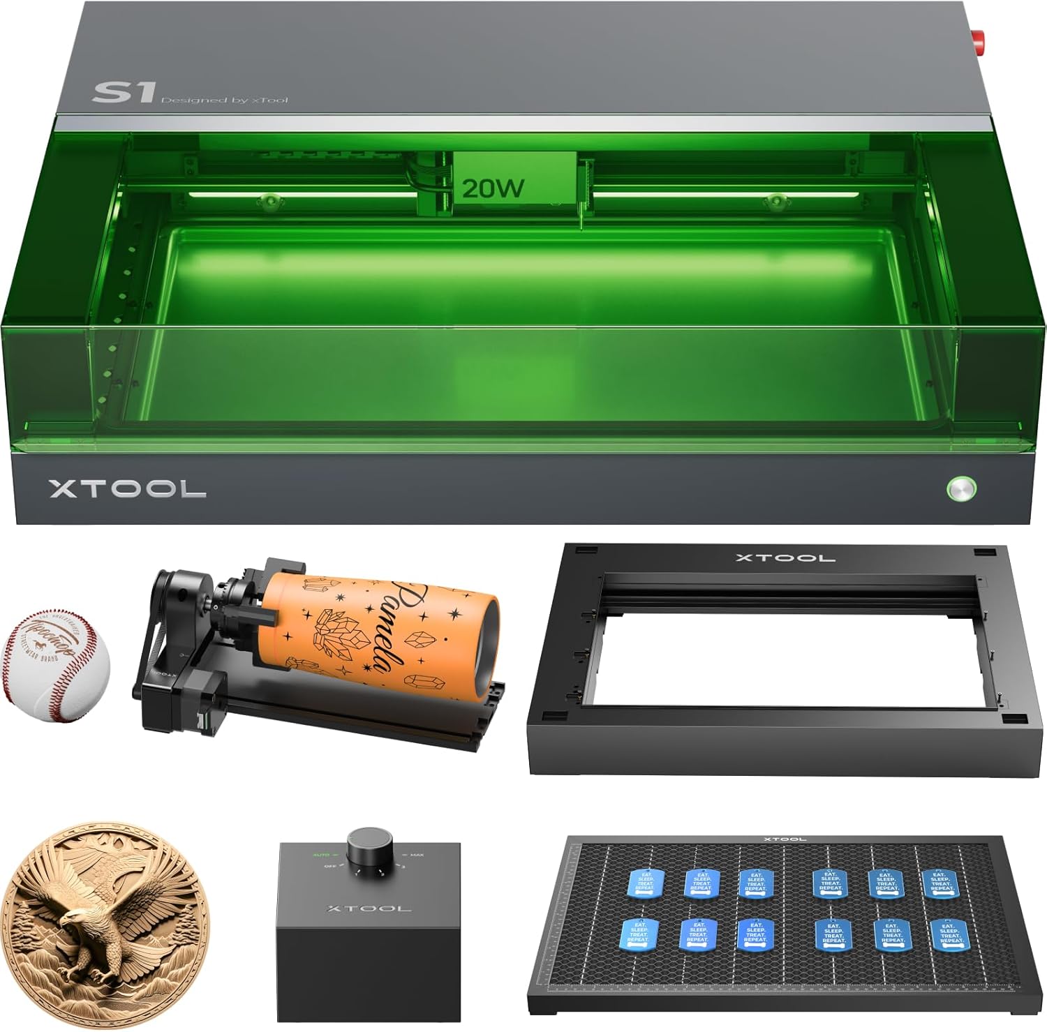 Xtool S1 20W Laser Engraving Machine With Riser Base & Rotary Kit