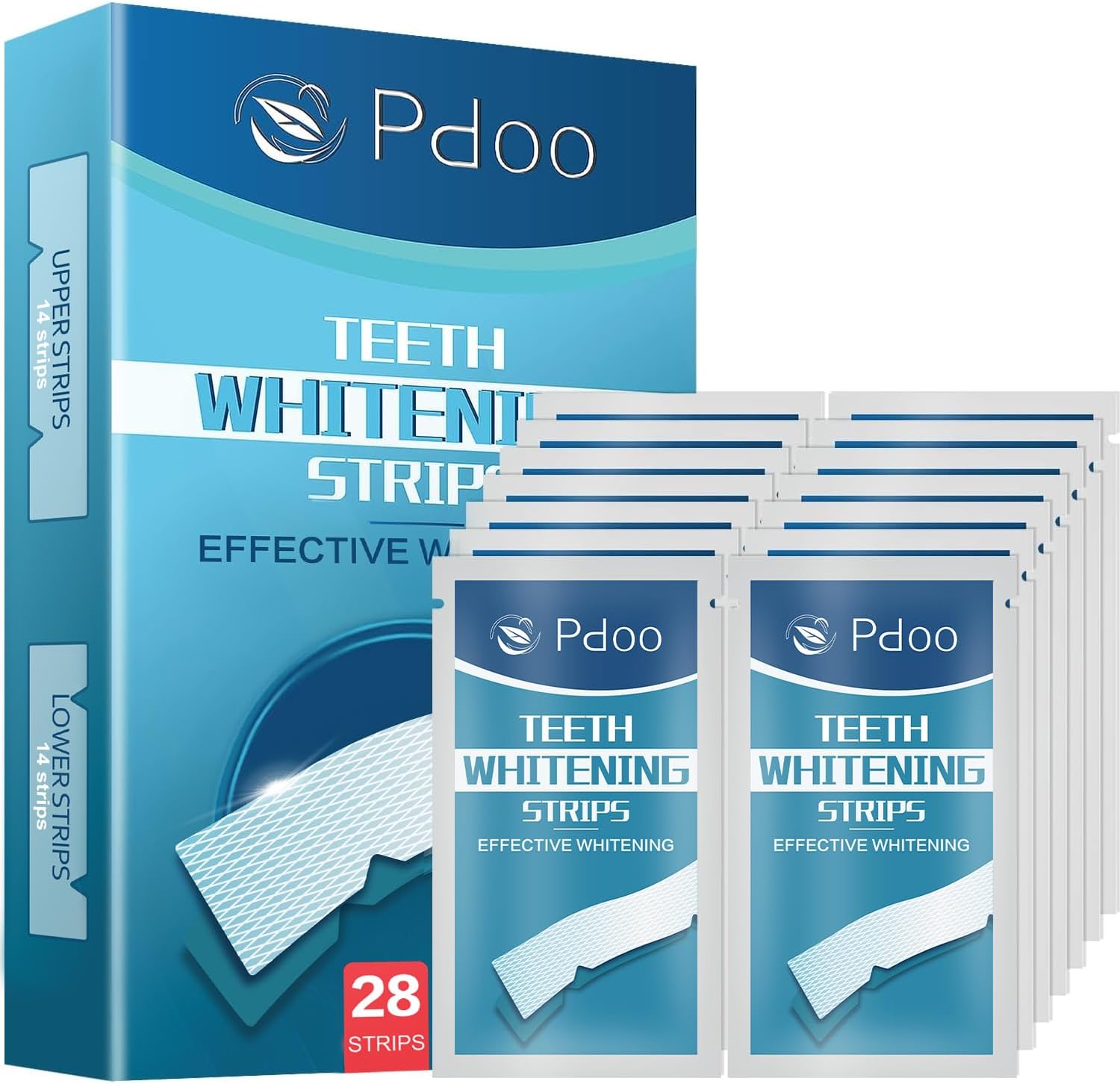 Pdoo Teeth Whitening Strips - 28 Count, Sensitive Teeth Friendly, Removes Coffee, Wine & Smoking Stains