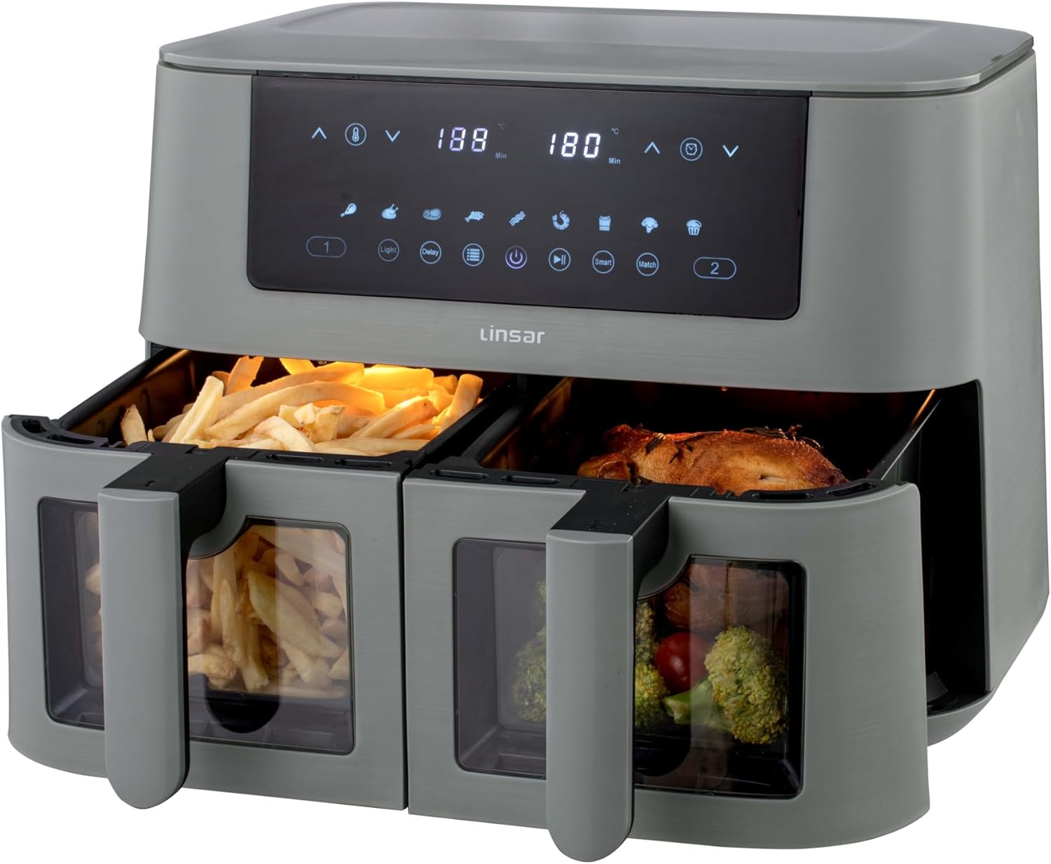 Linsar Dual Zone Air Fryer With Double Chamber 8L Capacity Grey