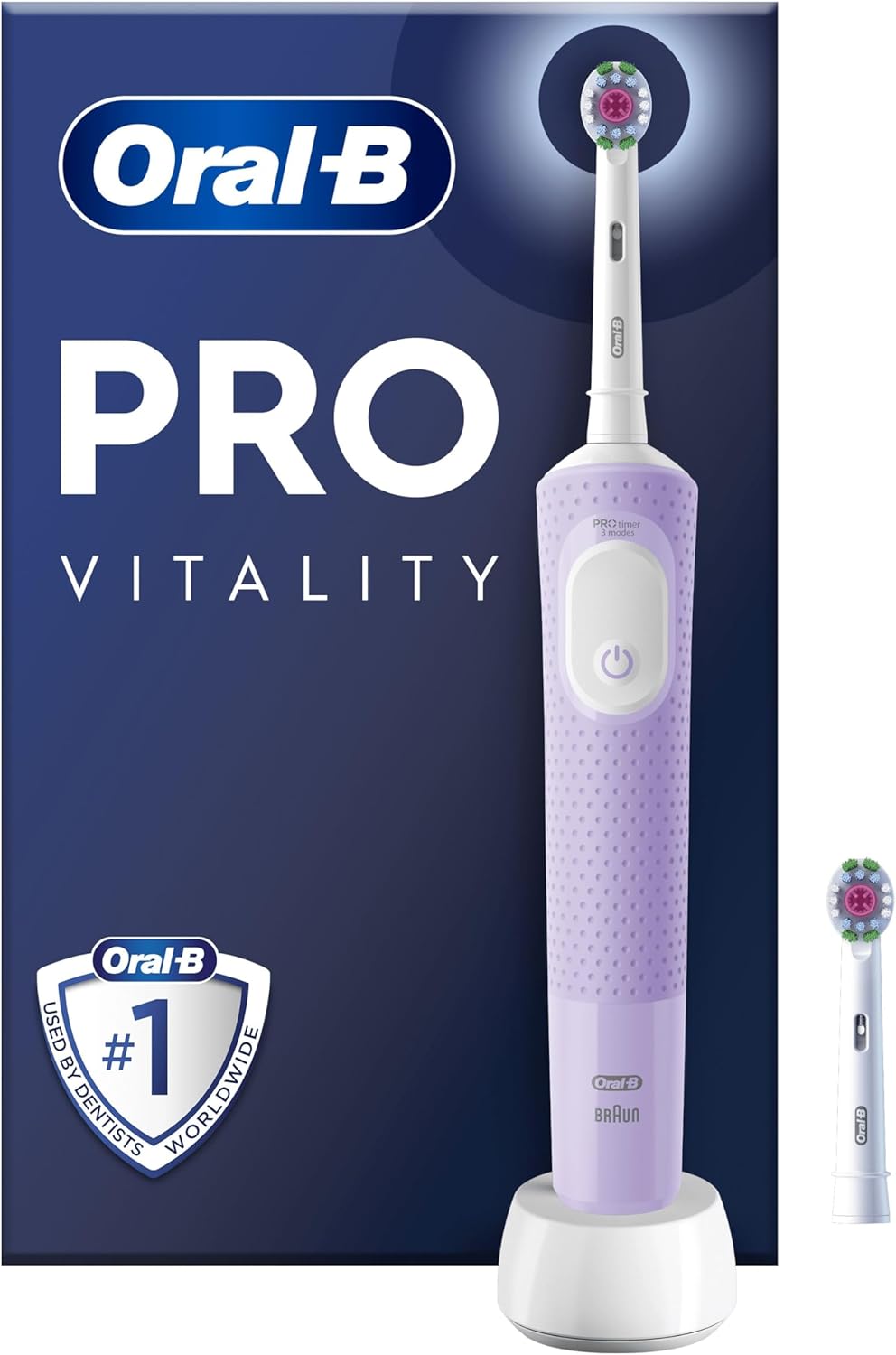 Oral-B Vitality Pro Electric Toothbrush For Adults, Purple, 1 Handle With 2 Toothbrush Heads And 3 Brushing Modes