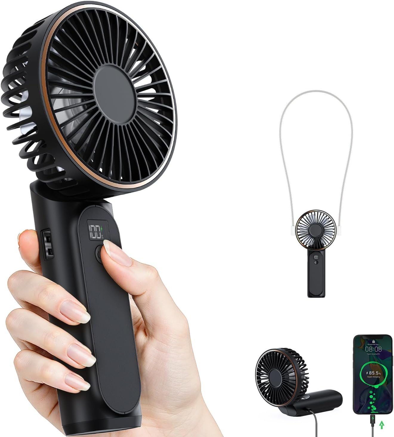 Tunise M12 Handheld Fan Rechargeable With 6-Speed Adjustable Setting And Led Display