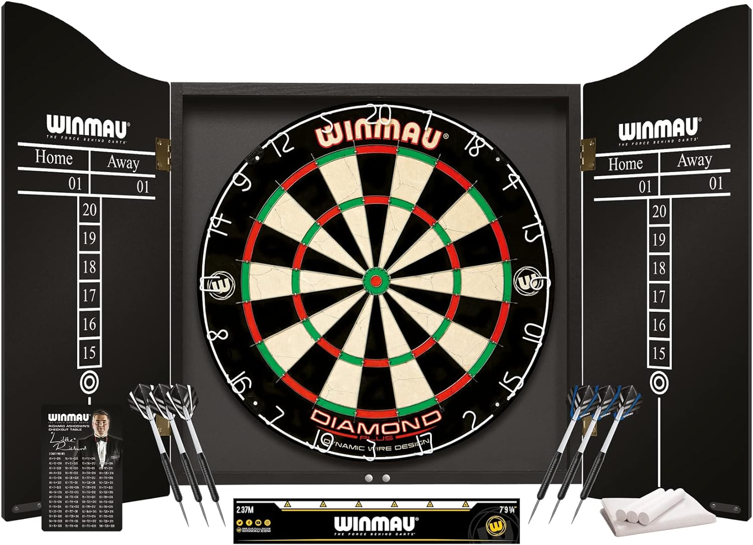 Winmau 5003 Professional Dart Set With Diamond Plus Bristle Dartboard And Official Oche Line