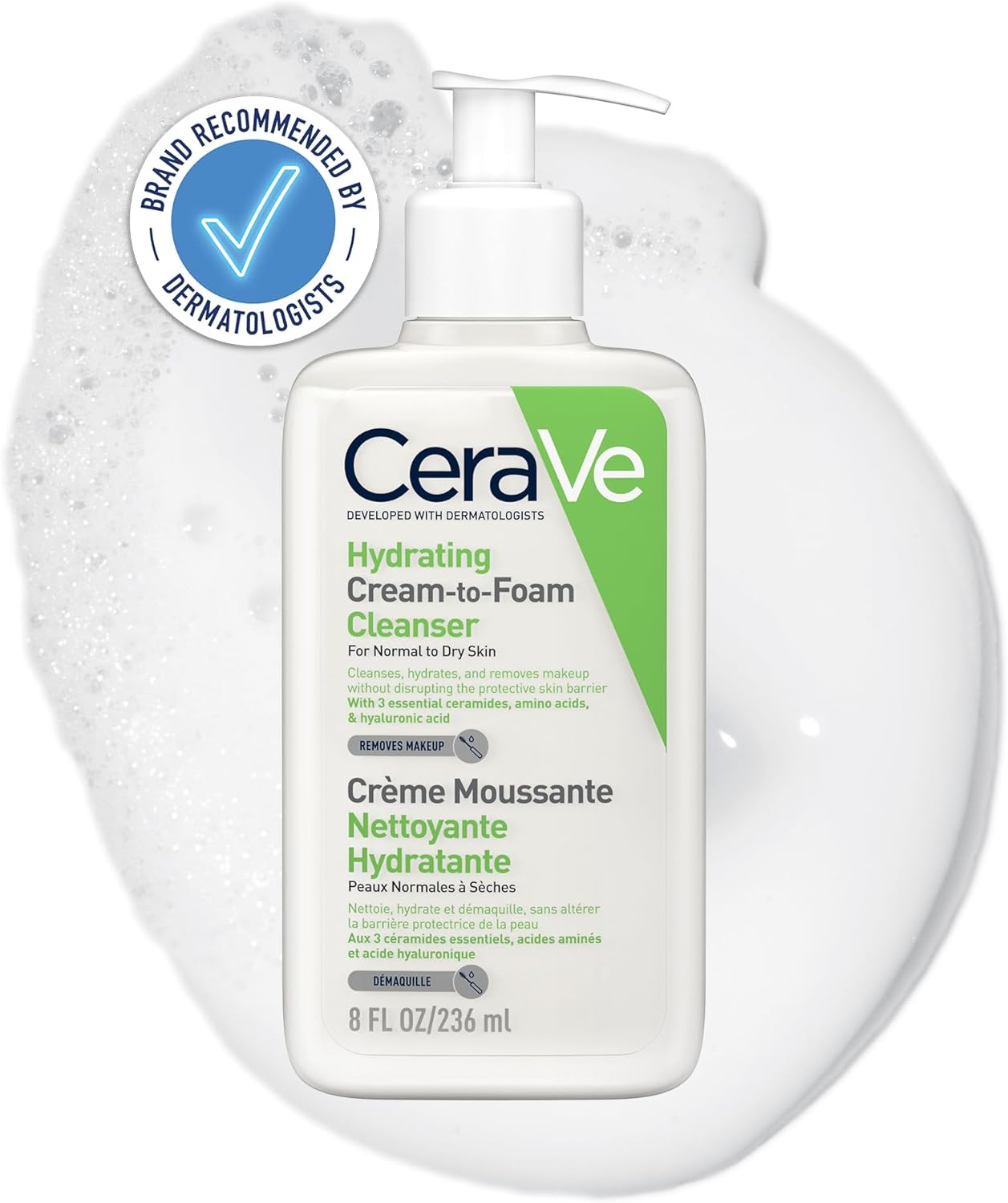 Cerave Cream-To-Foam Cleanser With Amino Acids For Normal To Dry Skin 236Ml