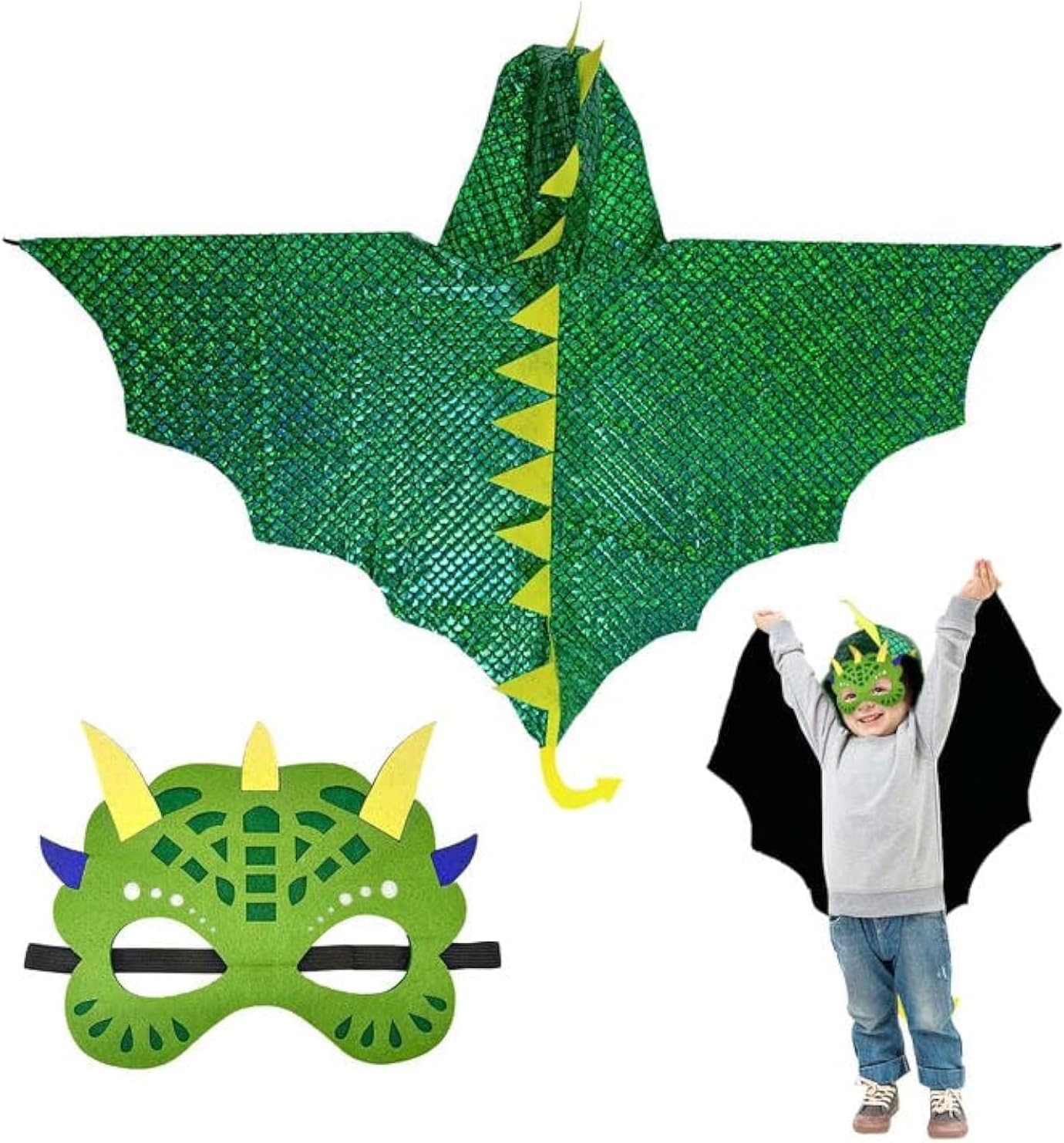 Xnivuis Dinosaur Costume For Kids - Cape And Mask Set For Boys And Girls Aged 3-8 Years