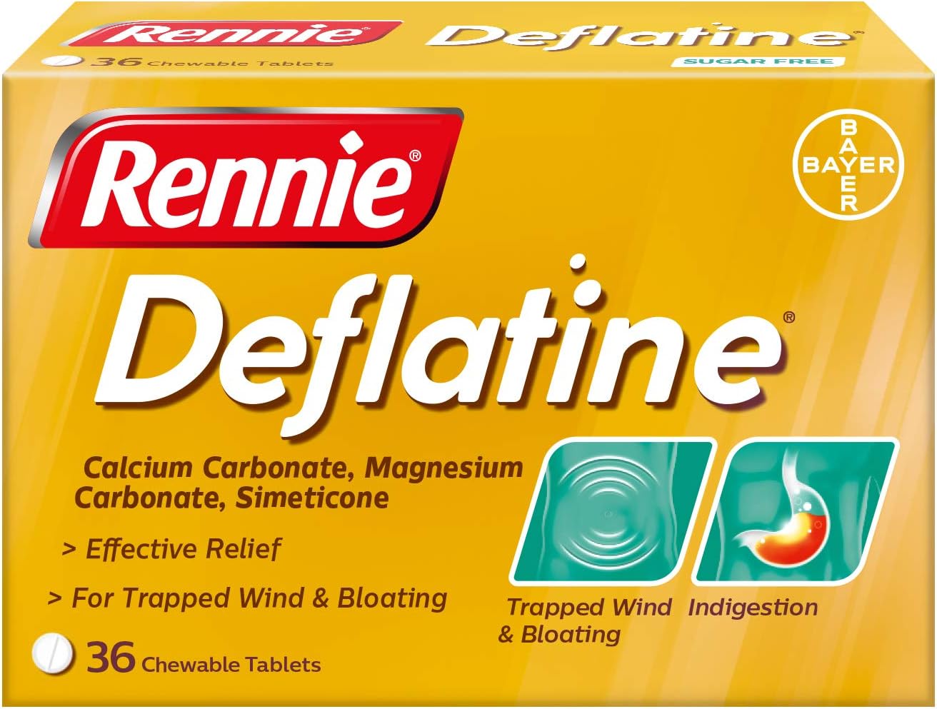 Rennie Deflatine Trapped Wind And Bloating Relief Tablets, 36 Sugar-Free Mint Tablets
