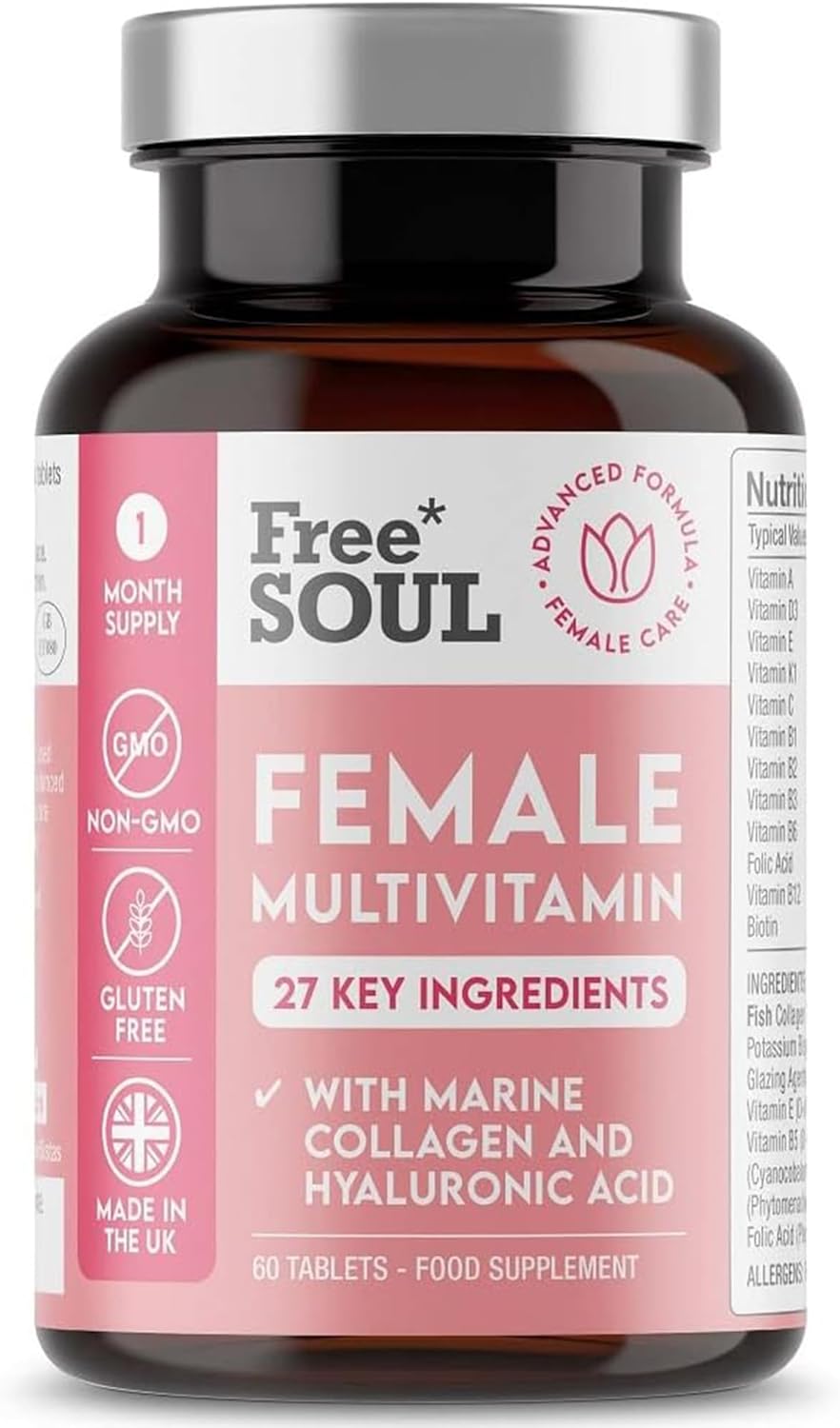 Free Soul Women's Multivitamins & Minerals With Marine Collagen & Hyaluronic Acid - 60 Tablets