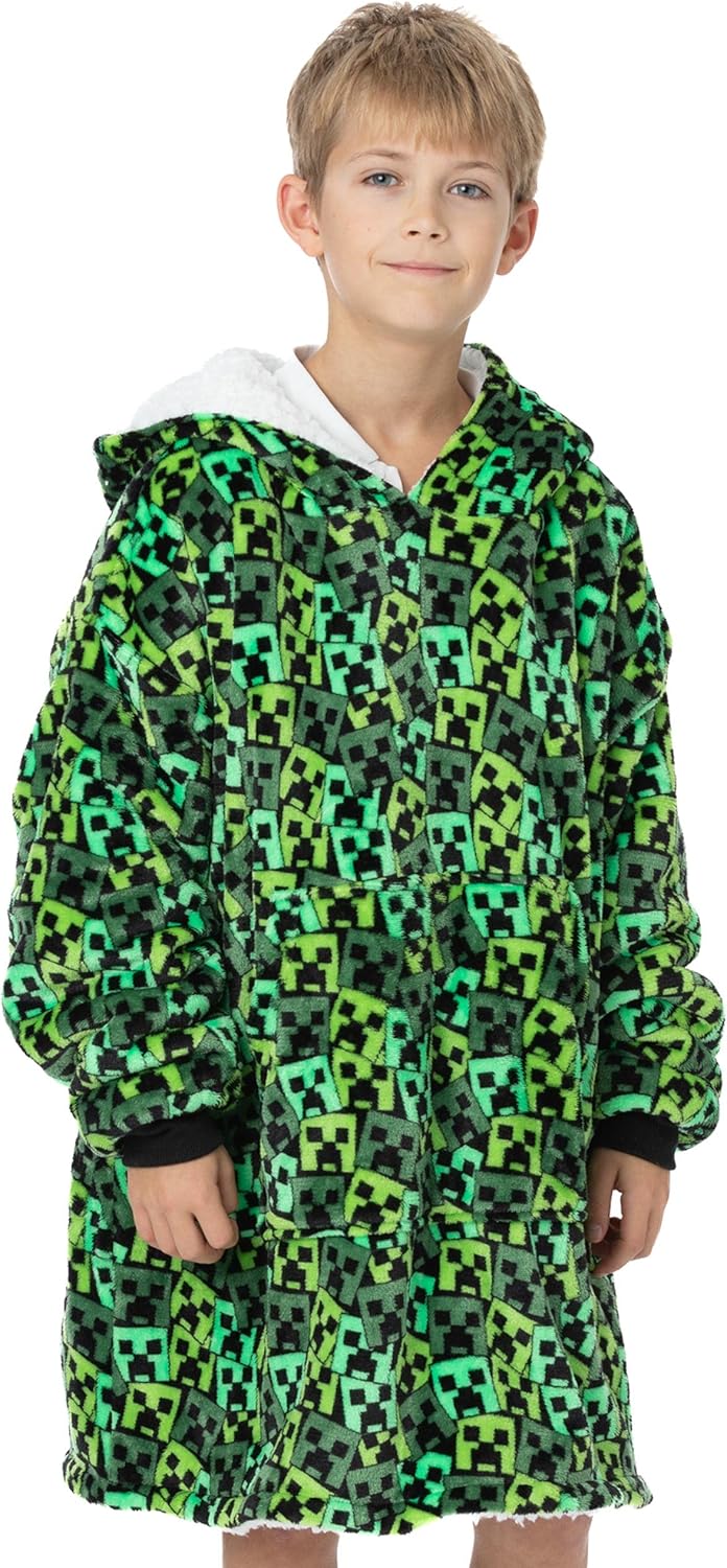 Minecraft Boys Oversized Blanket Hoodie Creeper Design Sweater