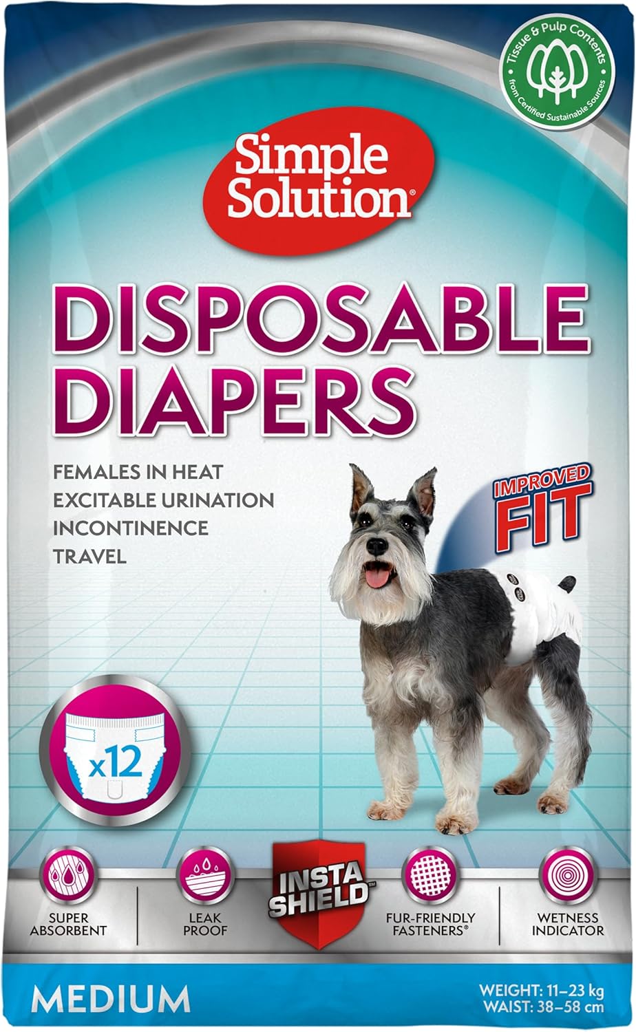Simple Solution Disposable Dog Diapers For Female Dogs - Super Absorbent Leak-Proof Fit