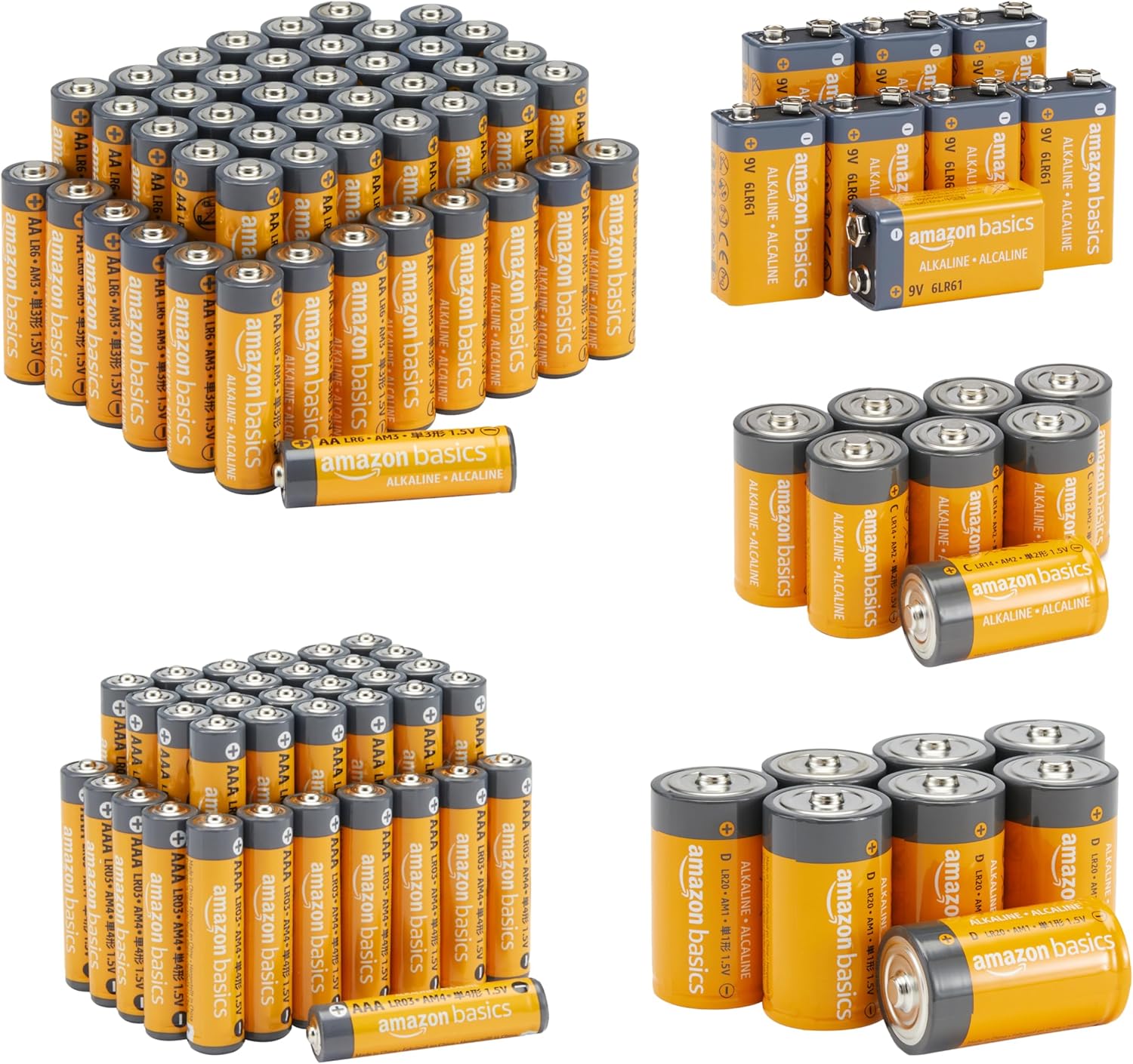 Amazon Basics Alkaline Battery Super Value Pack - 108 Piece Set (48 Aa, 36 Aaa, 8 C, 8 D, 8 9V)