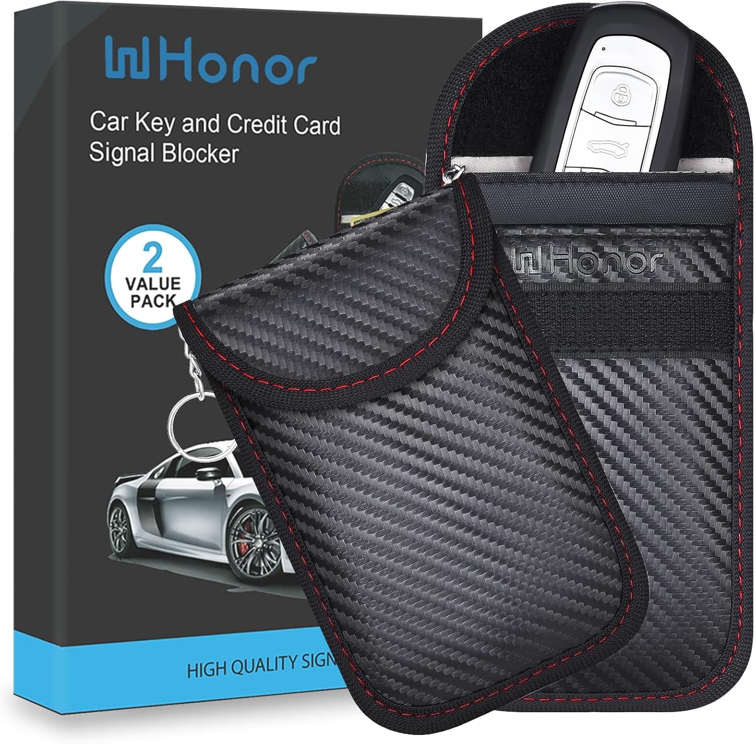 Whonor Faraday Pouch For Car Keys - Signal Blocker & Anti-Theft Protector (2 Pack)