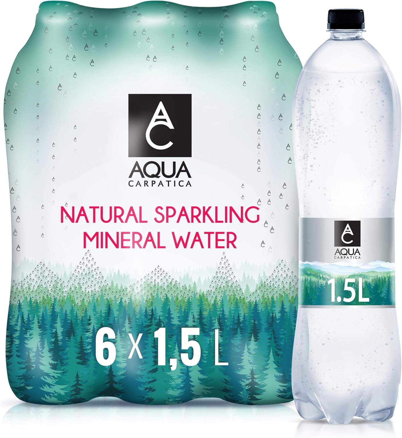 Aqua Carpatica Natural Sparkling Mineral Water 6 X 1.5L - Nitrate-Free, Rich In Calcium & Magnesium