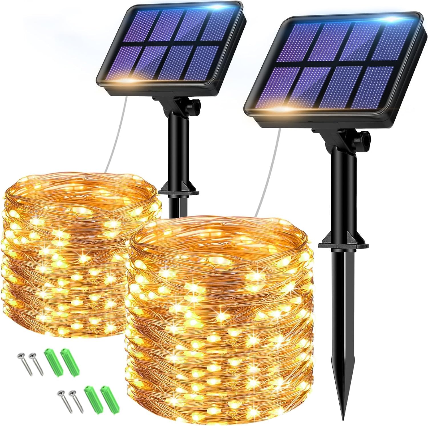 Btfarm 2 Pack Solar String Lights Outdoor Garden Waterproof, Total 16M/53Ft 160 Led Solar Powered Fairy Lights