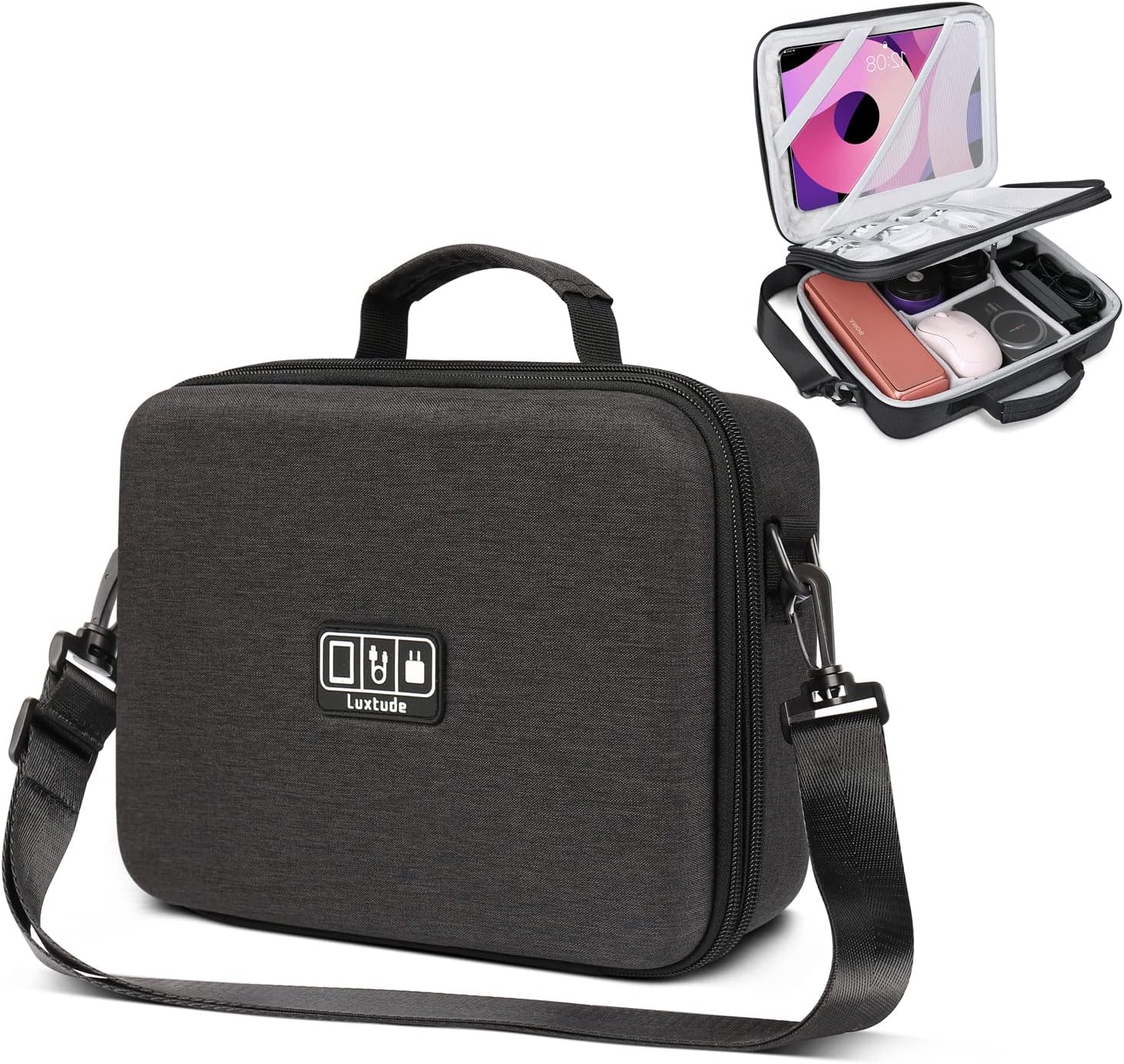 Luxtude Large Electronics Organiser Bag, Hard Tech Case For Ipad Pro & Accessories