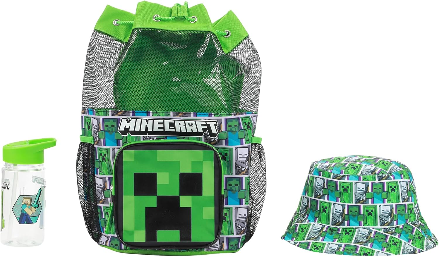 Bioworld Minecraft Creeper 3-Piece Green Beach Backpack Set