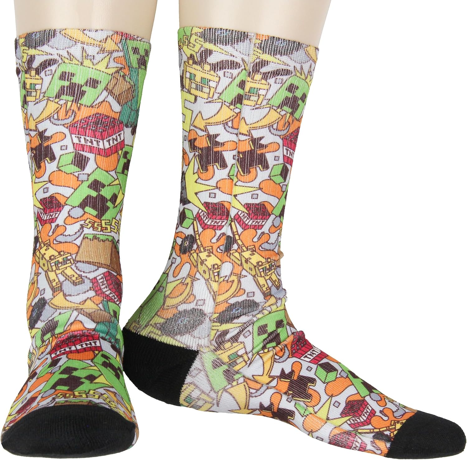 Bioworld Minecraft Men's Crew Socks, Multicolored Tnt Pattern, Uk Size 9-13
