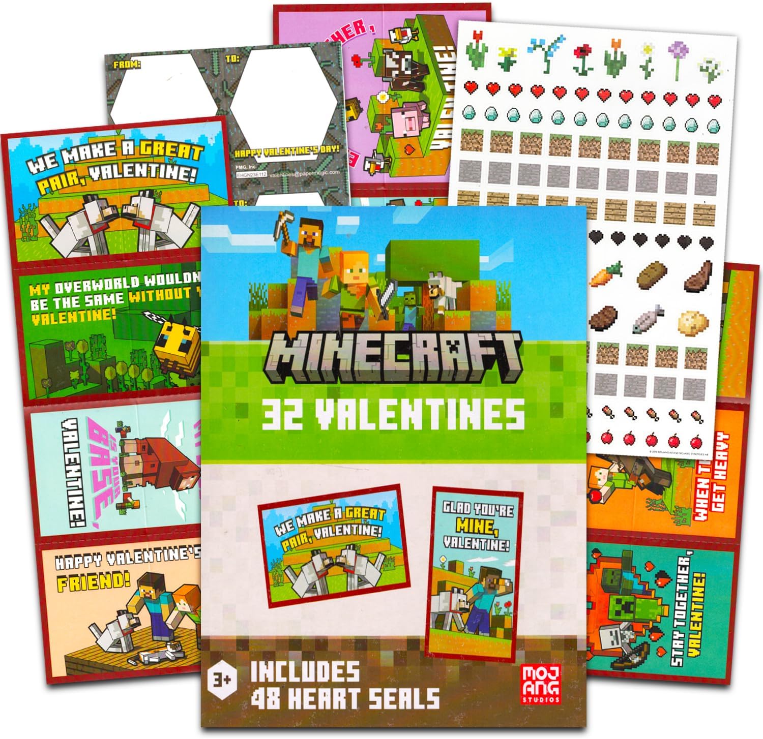 Minecraft Valentines Cards 32Pc Bundle With Stickers For Kids