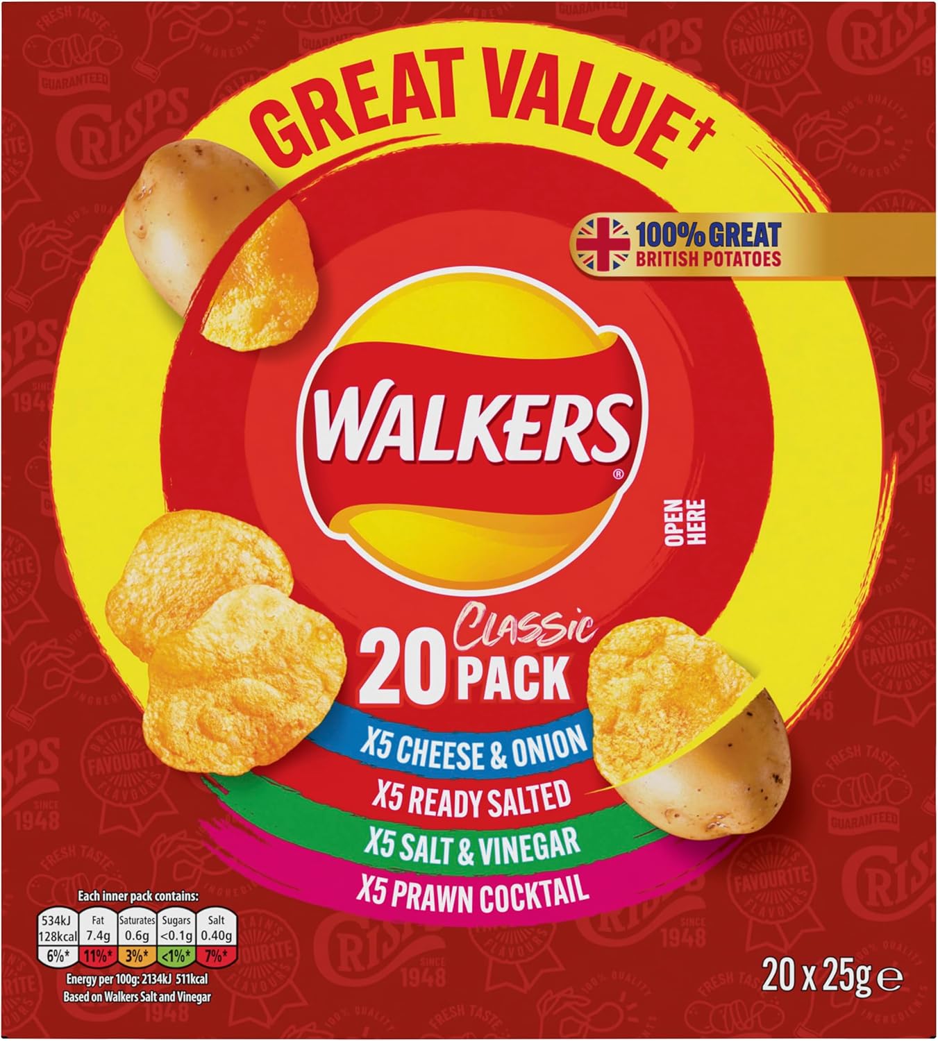 Walkers Classic Variety Multipack Crisps Box 20X25G