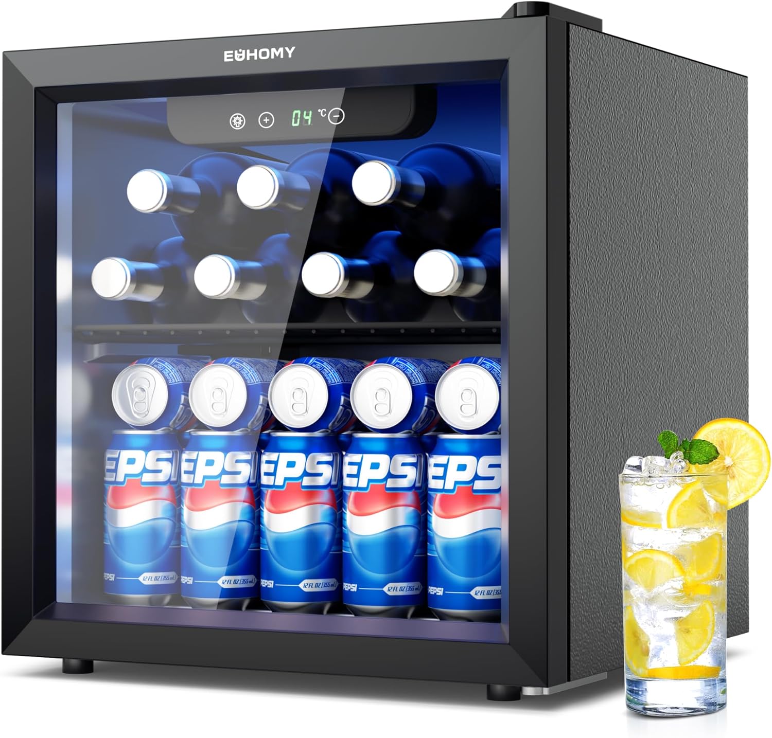 Euhomy Uk-Br55H Beverage Refrigerator With Glass Door, 55-Can Capacity, Black