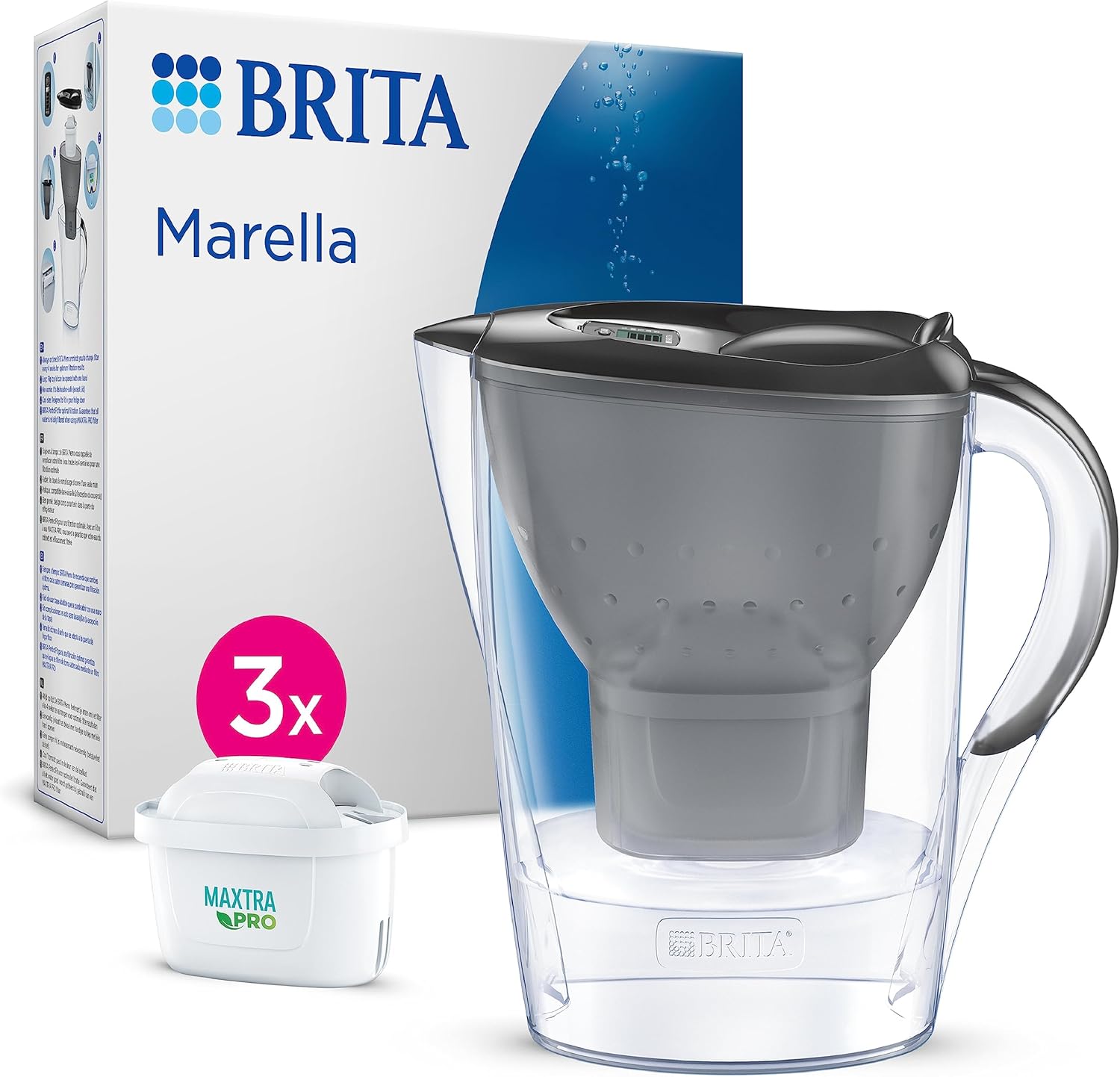 Brita Marella Graphite Water Filter Jug (2.4L) With Maxtra Pro Filters