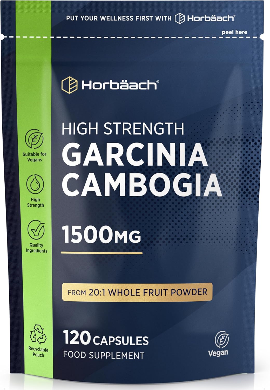 Horbäach Garcinia Cambogia 1500Mg Supplement, 120 Vegan Capsules, High Strength 20:1 Whole Fruit Powder